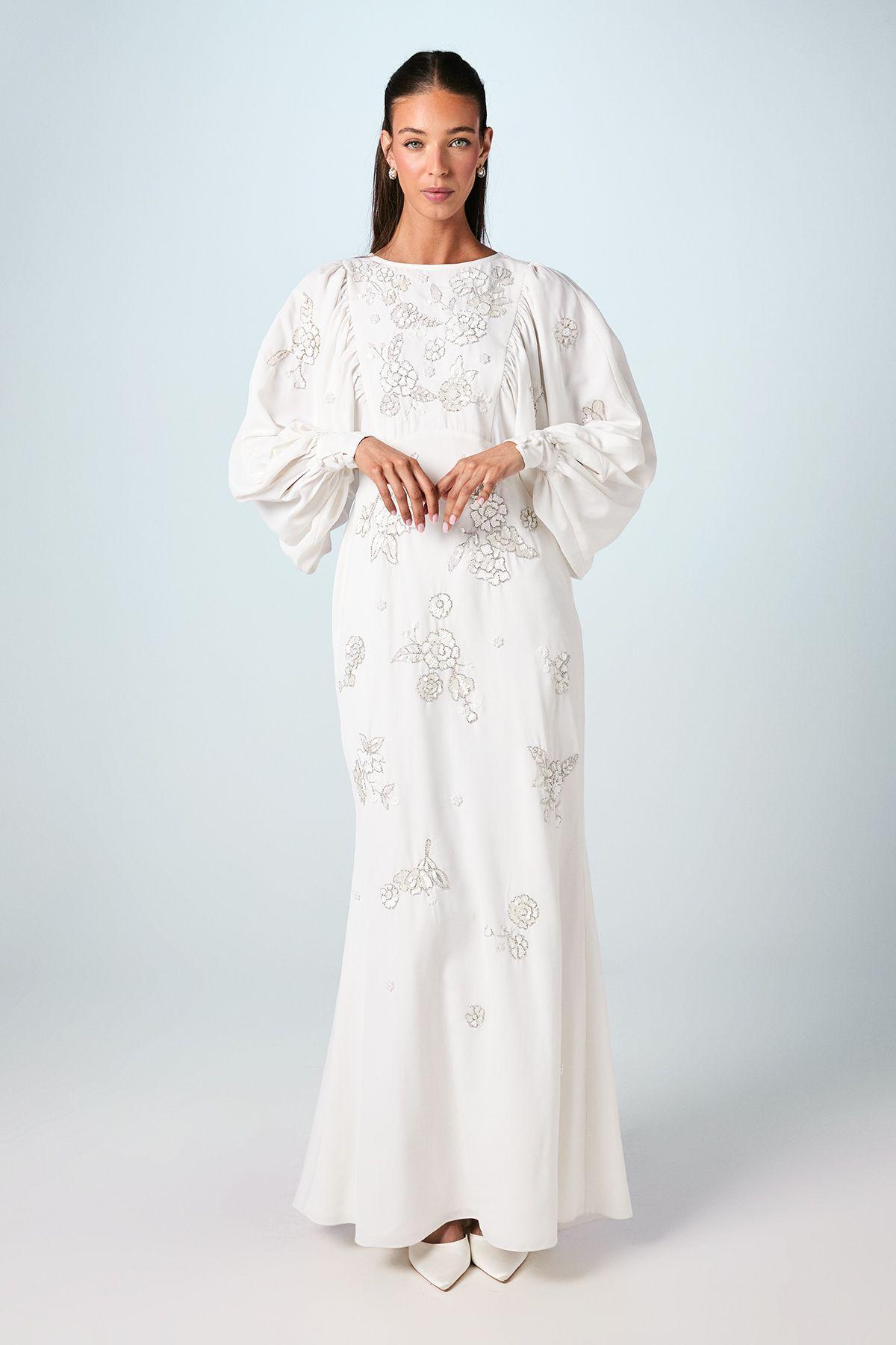 Premium Beaded Floral Embellished Long Sleeve Wedding Dress by COAST