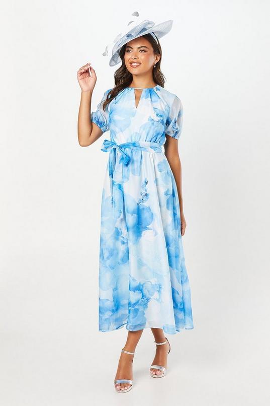 Printed Balloon Sleeve Organza Midi Dress by COAST