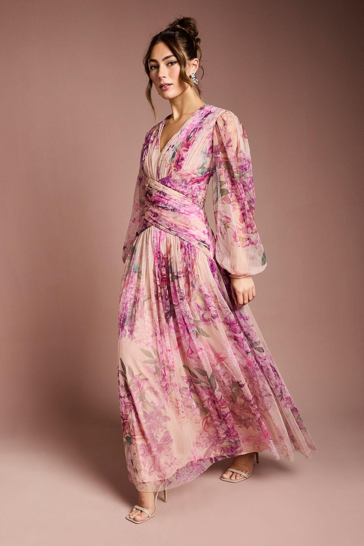 Printed Floral Mesh Midaxi Dress by COAST