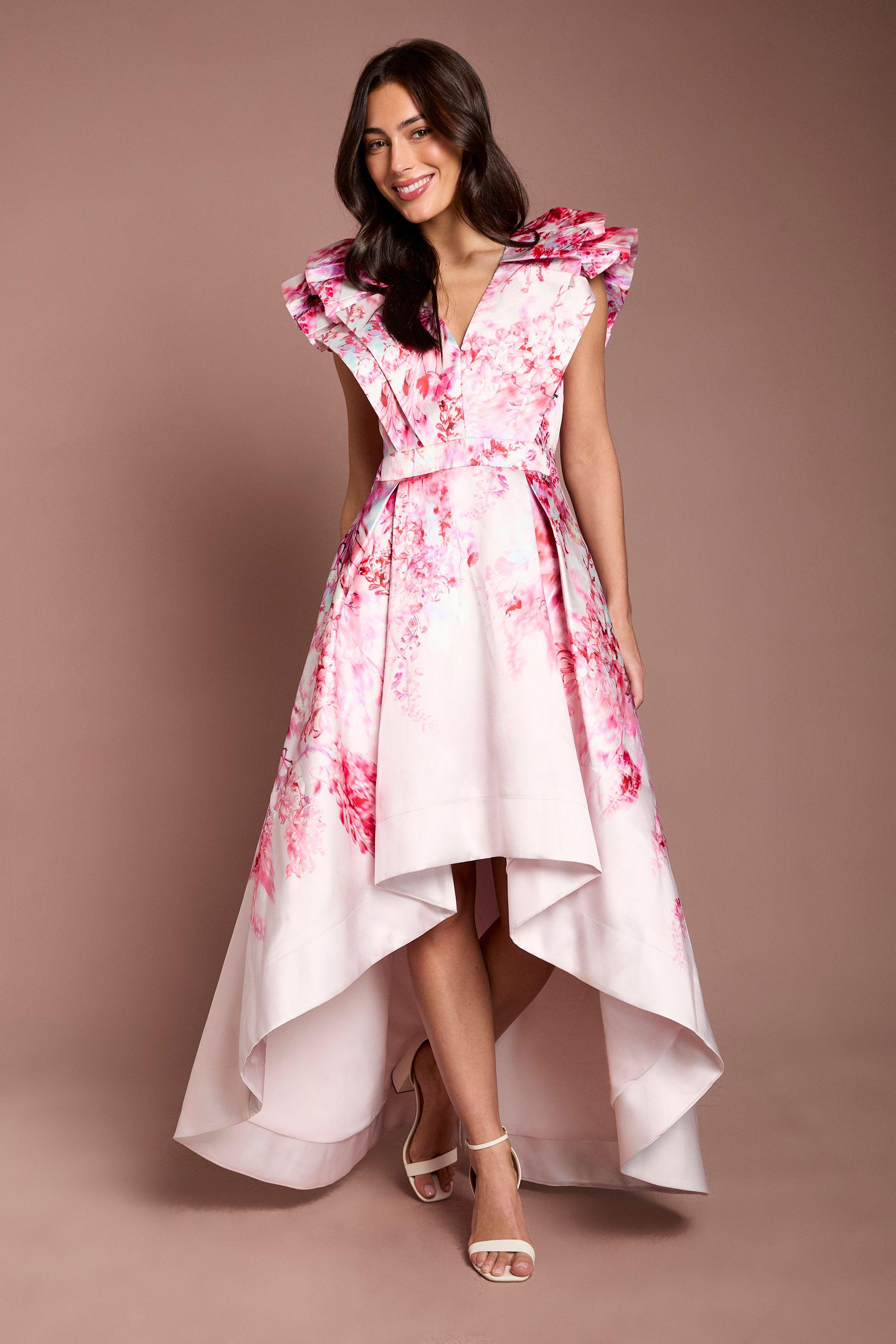 Printed Frill Sleeve V Neck Midi Dress by COAST