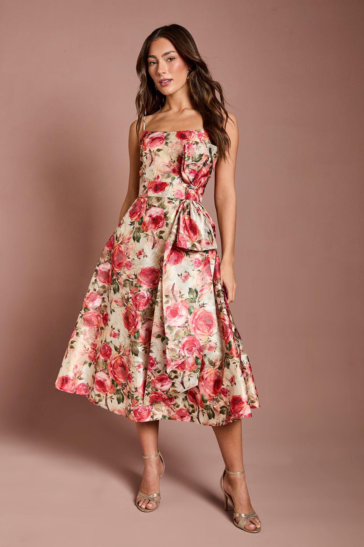 Printed Strappy Bow Detail Midi Dress by COAST