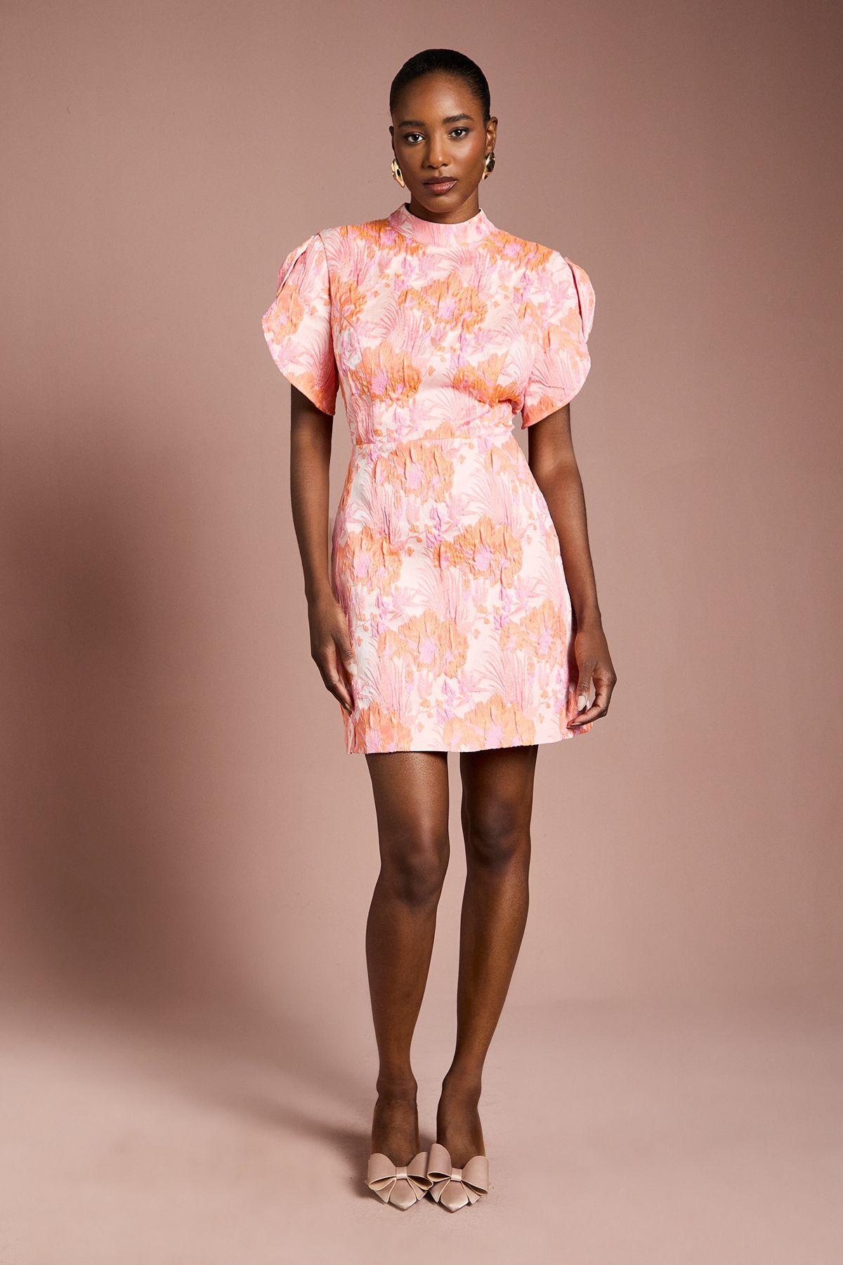 Puff Sleeve Jacquard Mini Dress by COAST