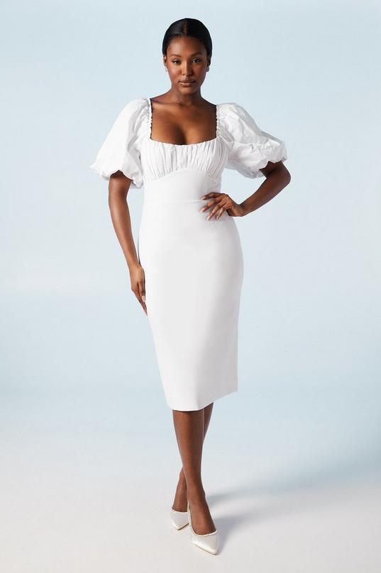Ruched Bodice Puff Sleeve Column Wedding Dress by COAST