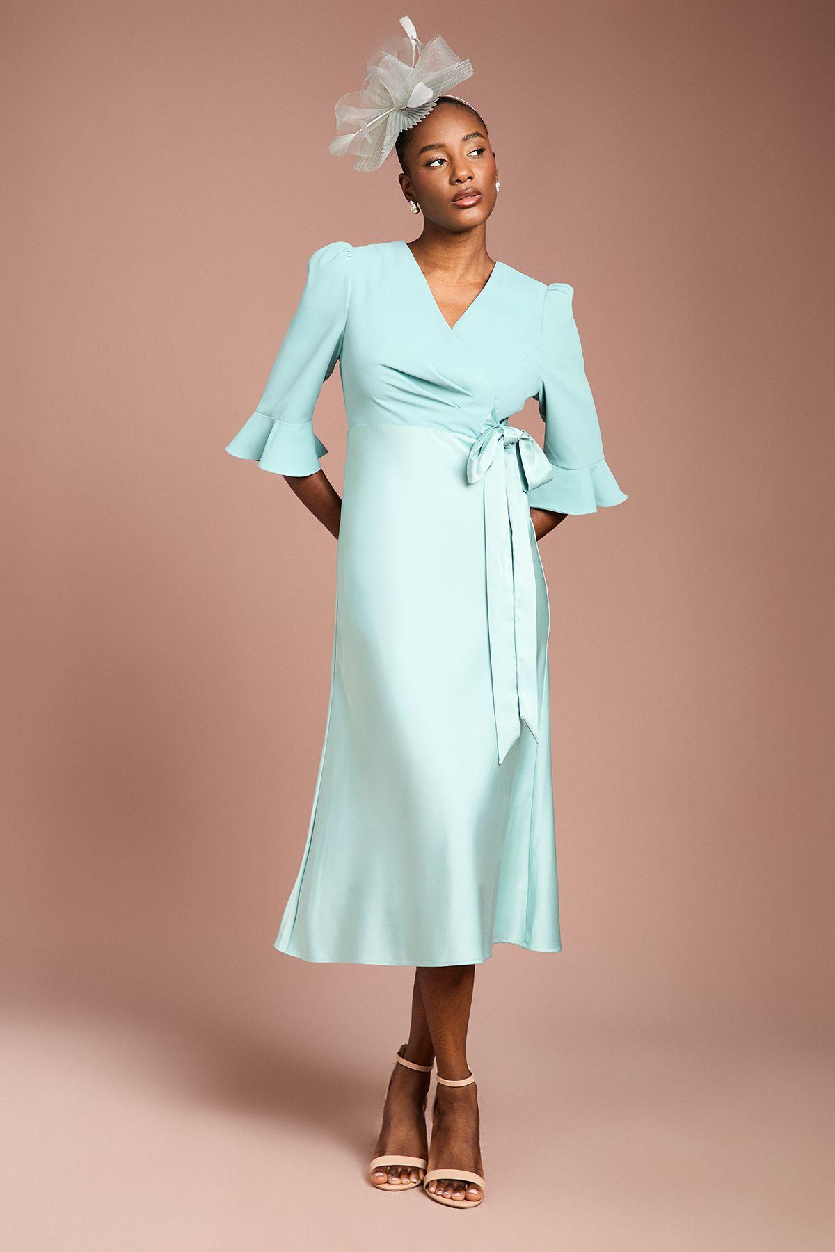 Ruffle Sleeve Satin Back Crepe Wrap Dress by COAST