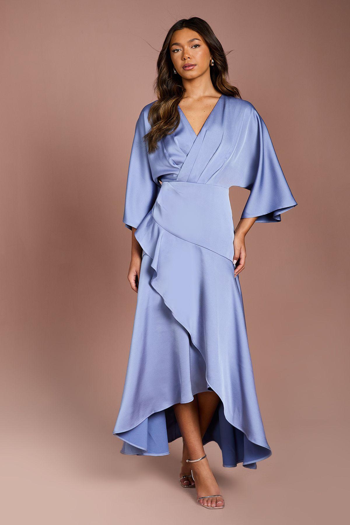 Satin Back Crepe Ruffle Wrap Midi Dress by COAST