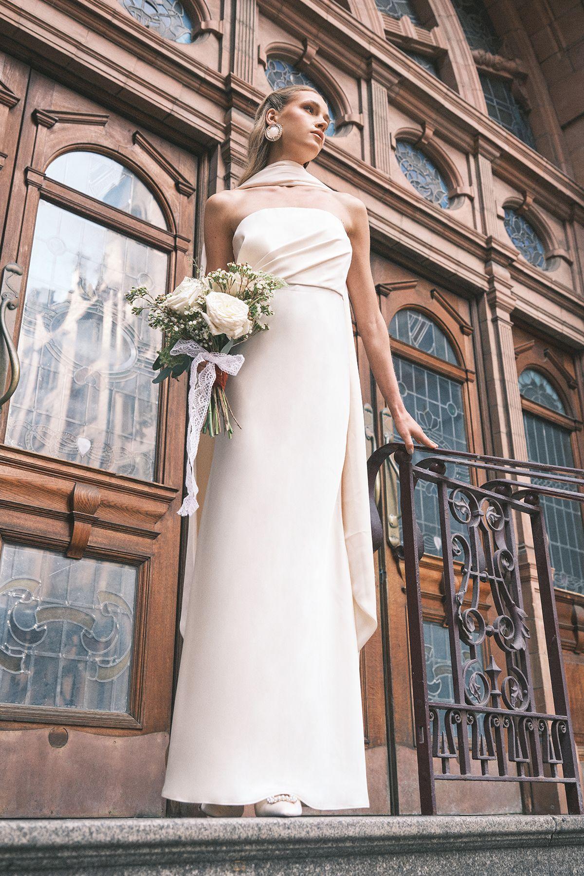 Satin Fishtail Wedding Dress with Drape Scarf by COAST