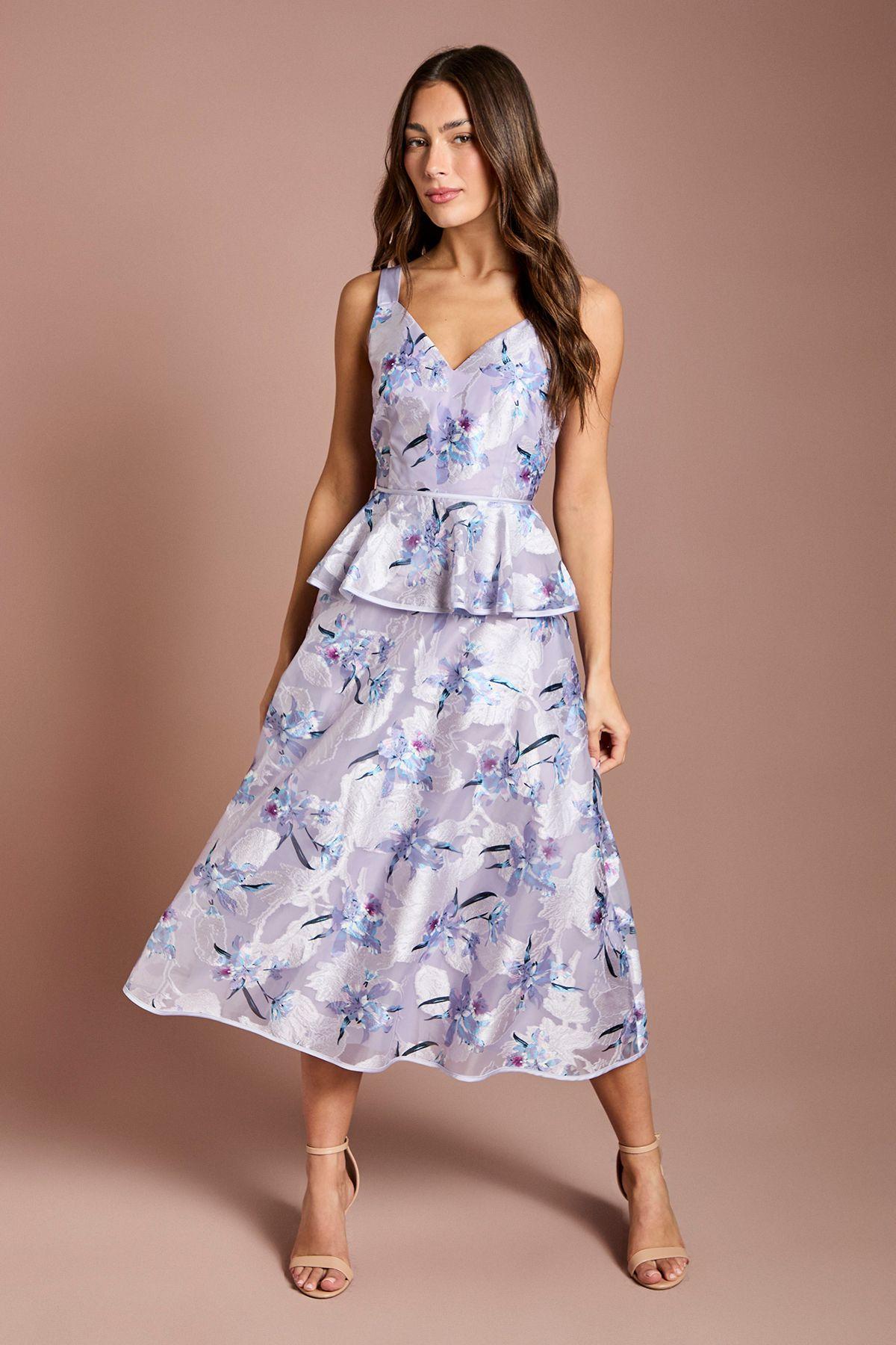 Satin Jacquard Cami Full Skirted Midi Dress by COAST