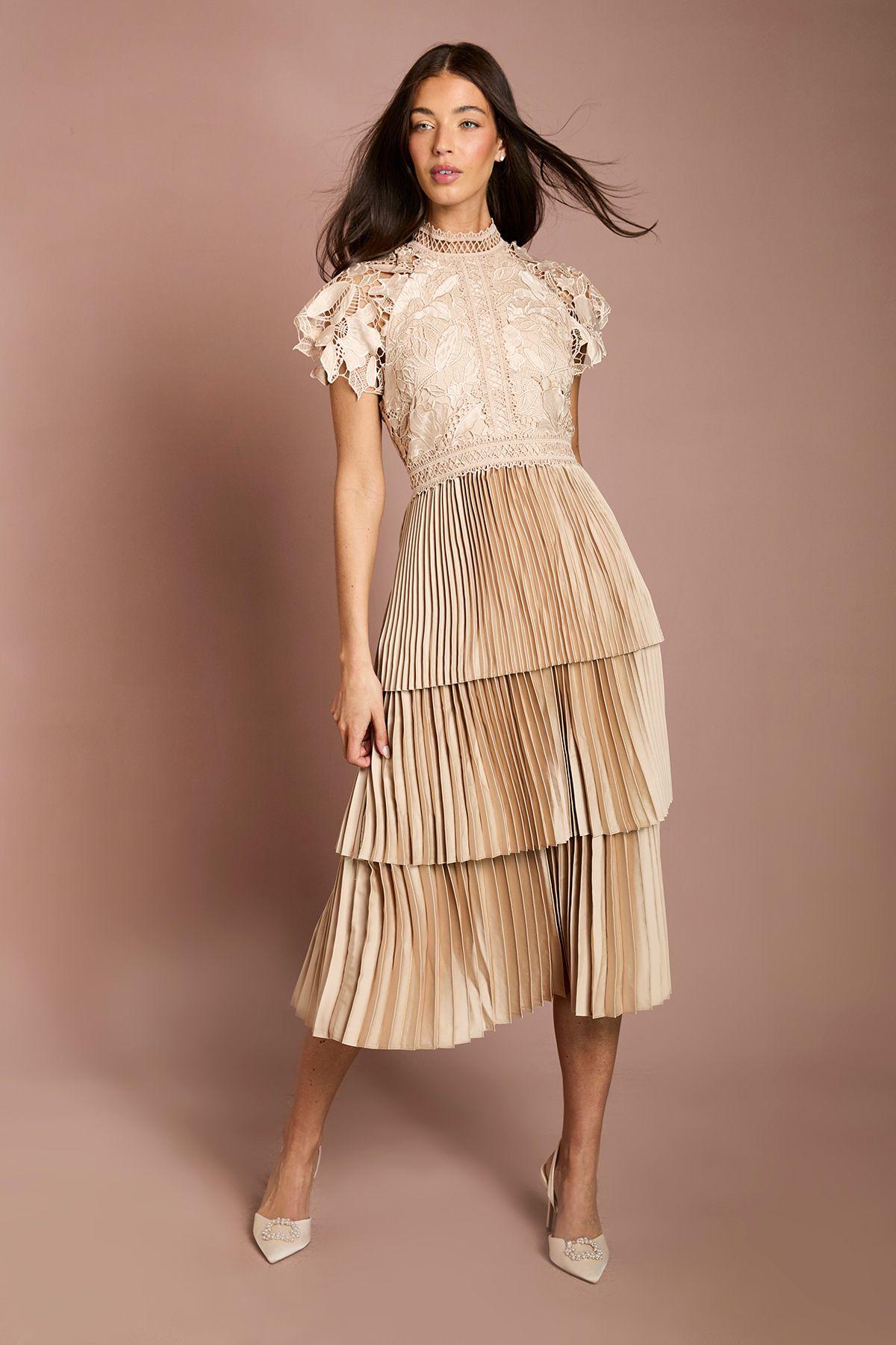 Satin Lace Tiered Dress by COAST