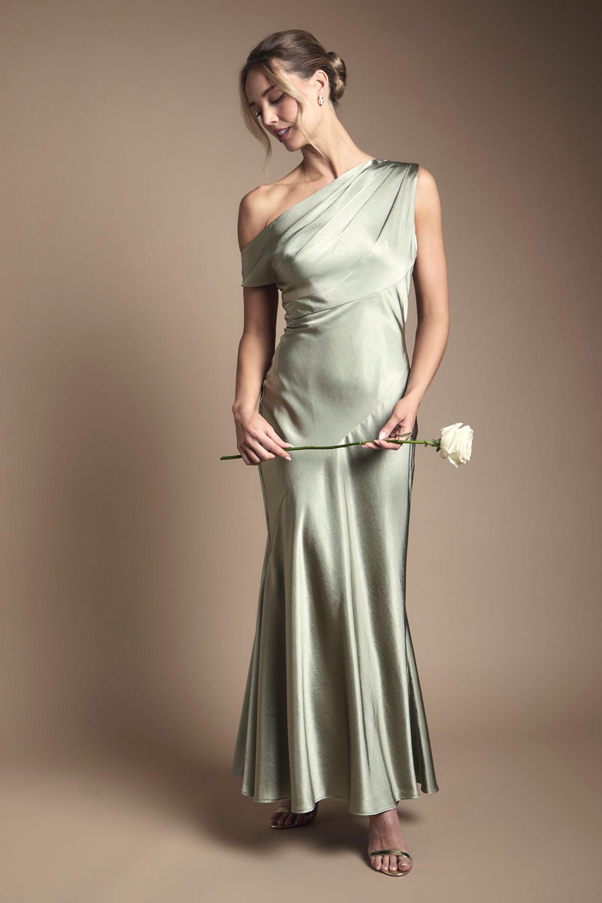 Satin Off One Shoulder Slinky Bridesmaid Fishtail Maxi Dress by COAST