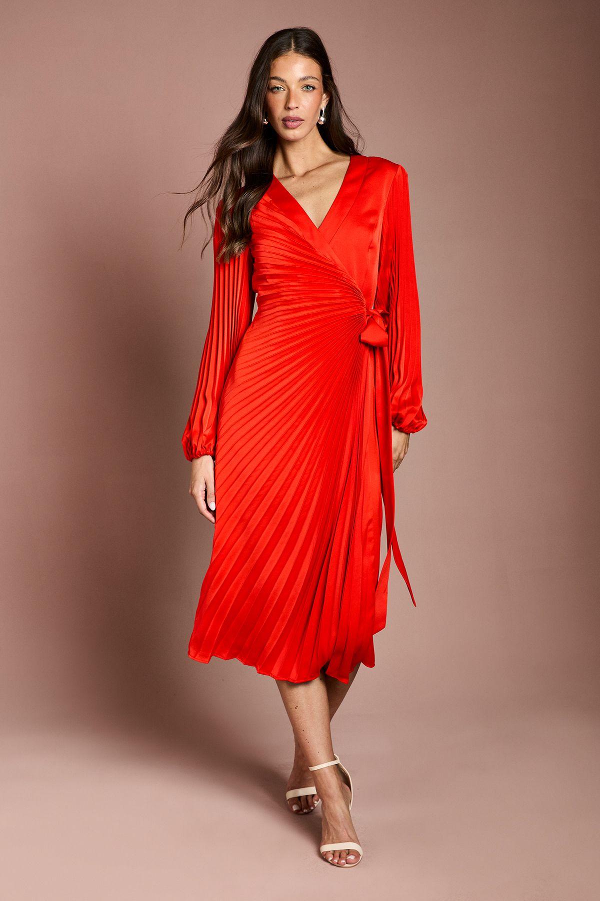 Satin Pleated Wrap Dress by COAST