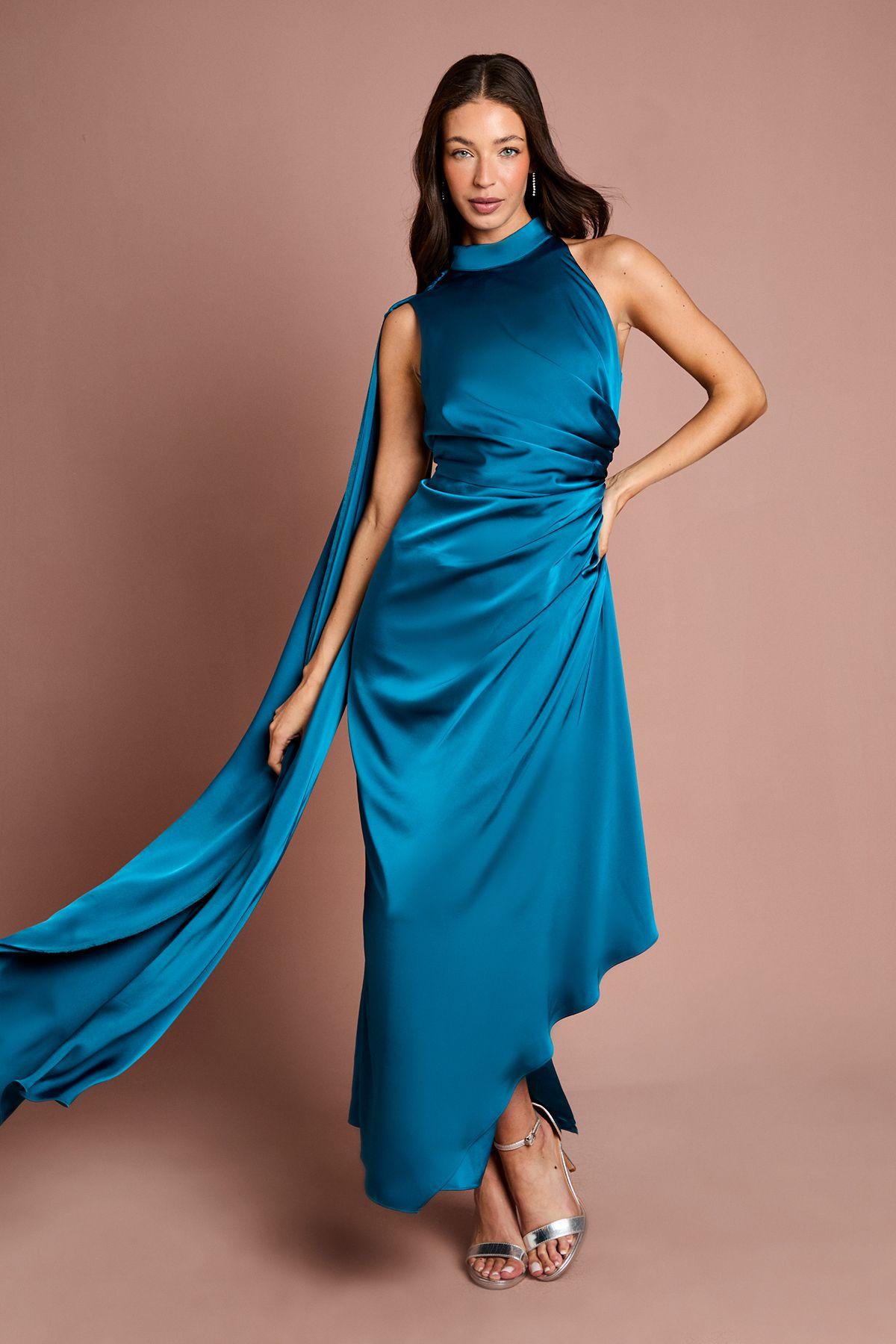 Satin Ruched Detail Cap Midi Dress by COAST