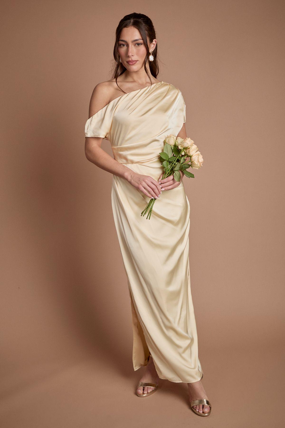 Satin Ruched Detail Off The Shoulder Maxi Bridesmaid Dress by COAST