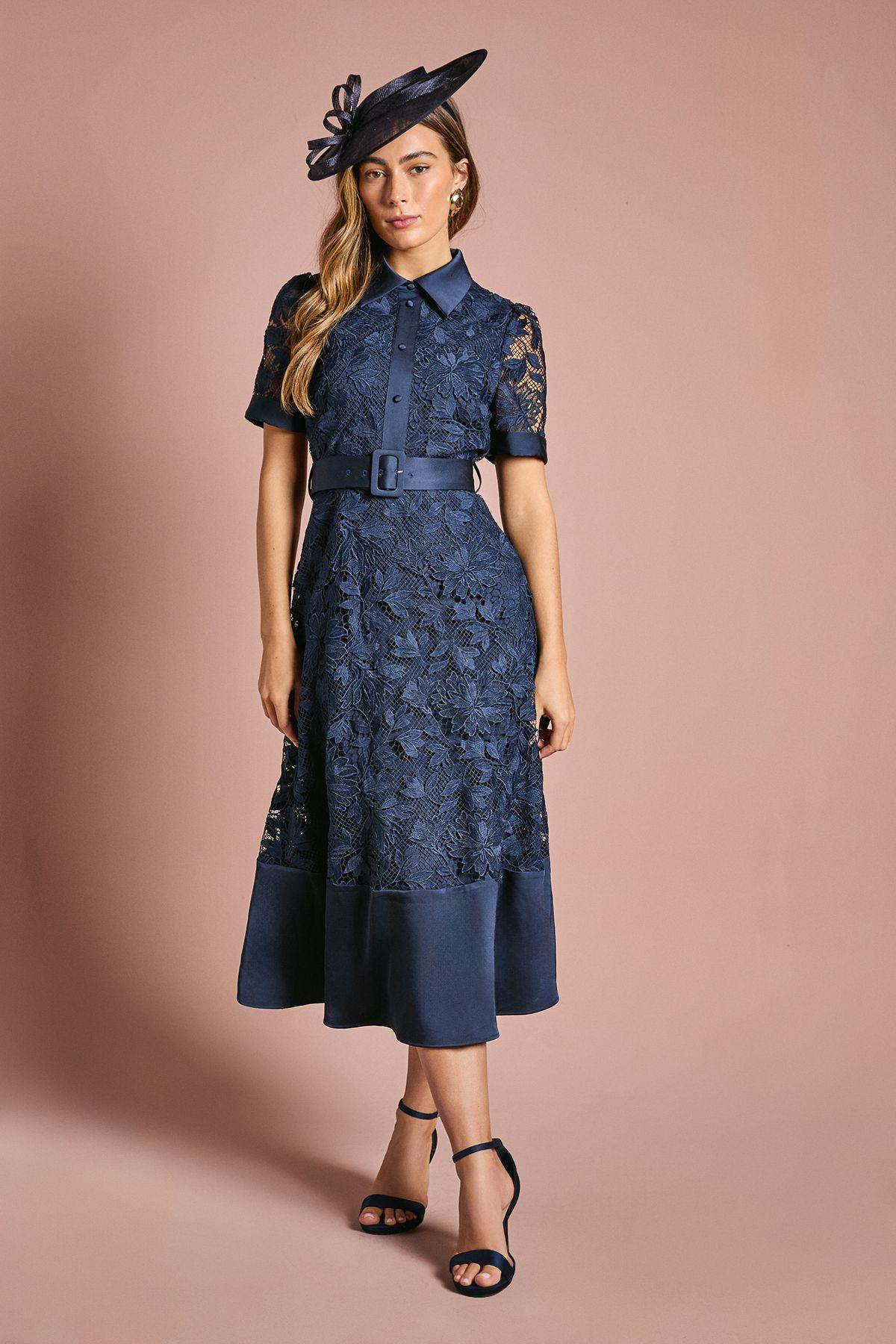 Satin Trim Lace Shirt Midi Dress by COAST