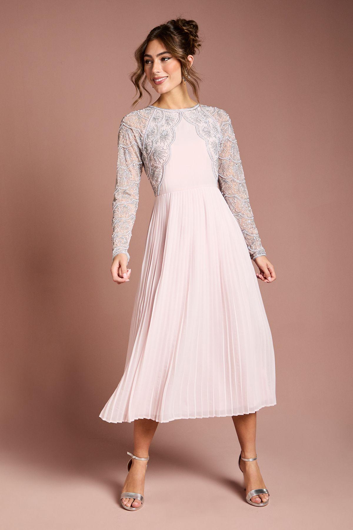 Scallop Embellished Pleated Midi Dress by COAST