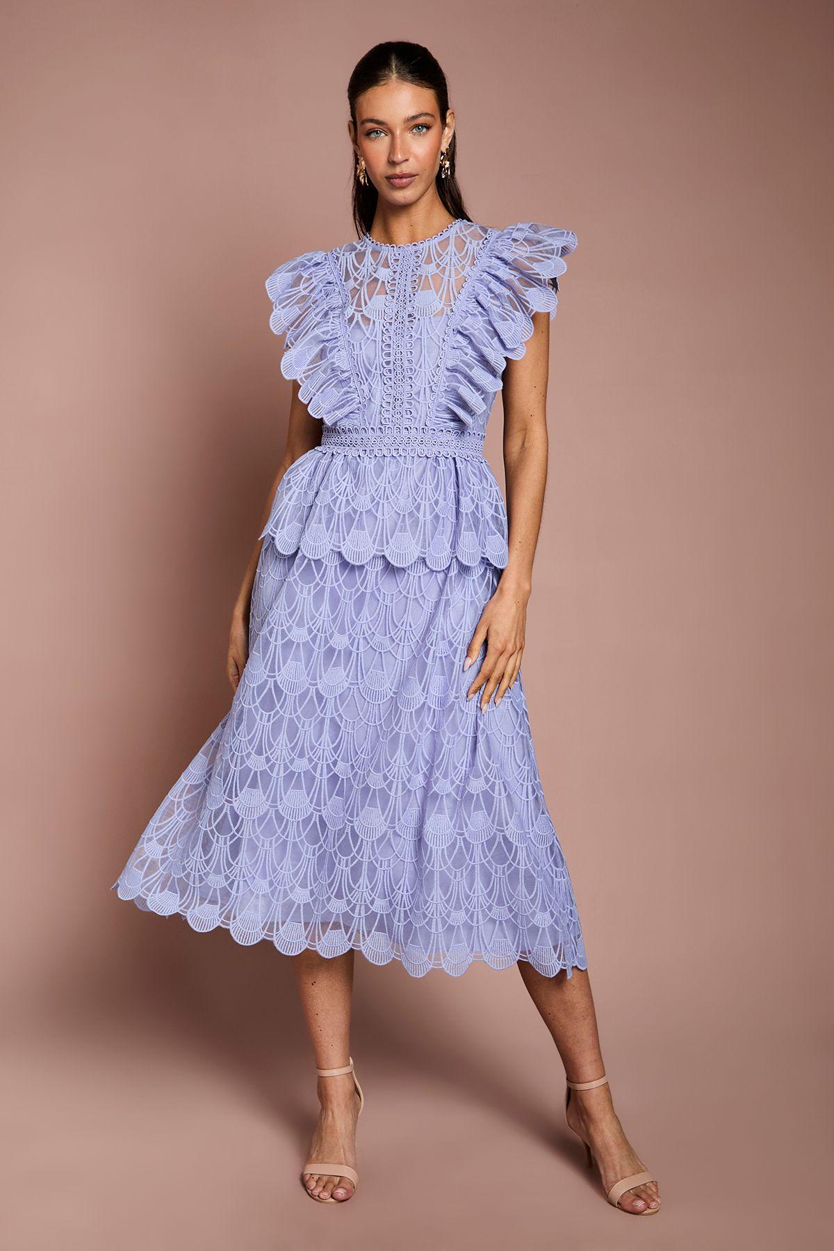 Scallop Organza Frill Midi Dress by COAST