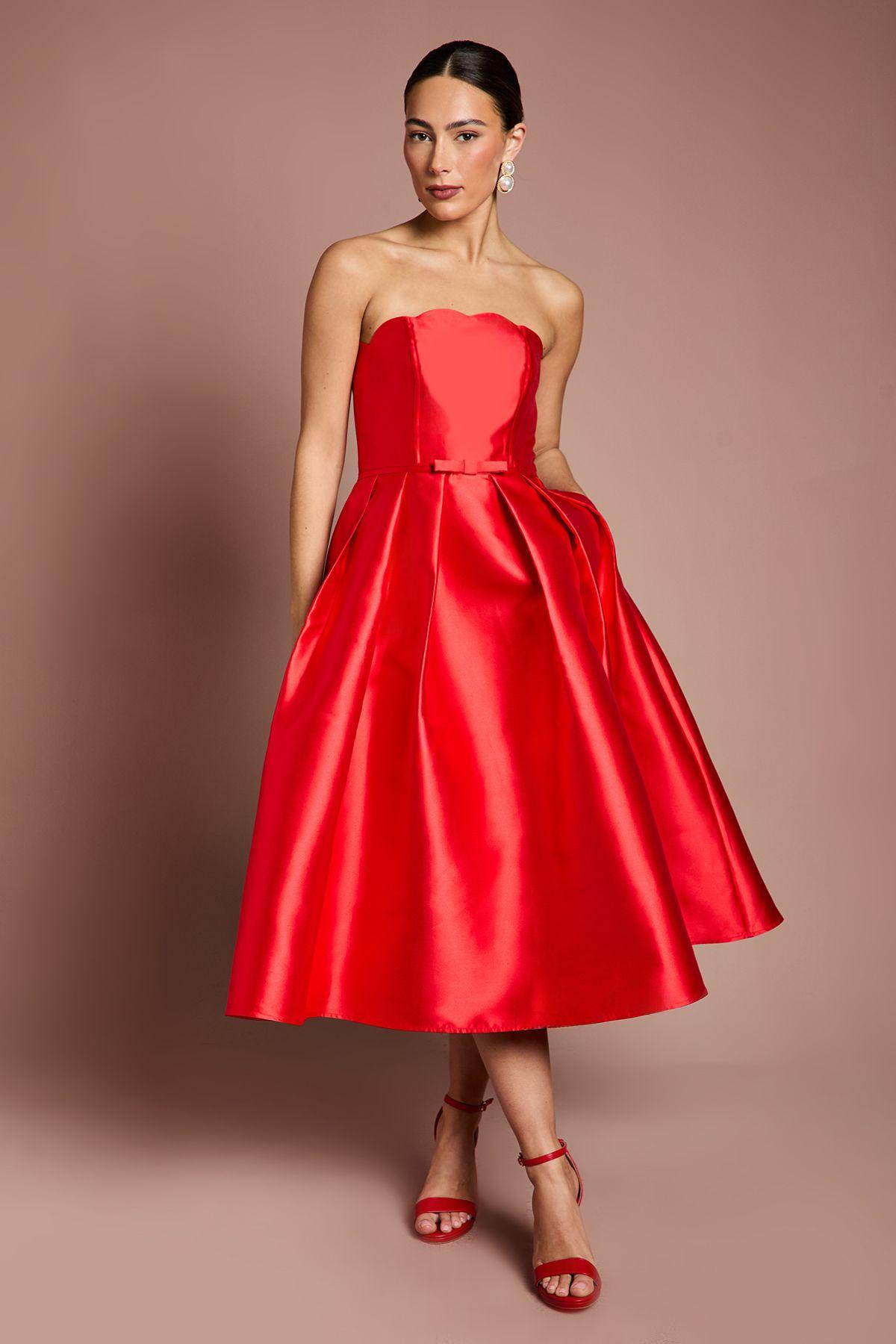 Scalloped Strapless Midi Dress by COAST