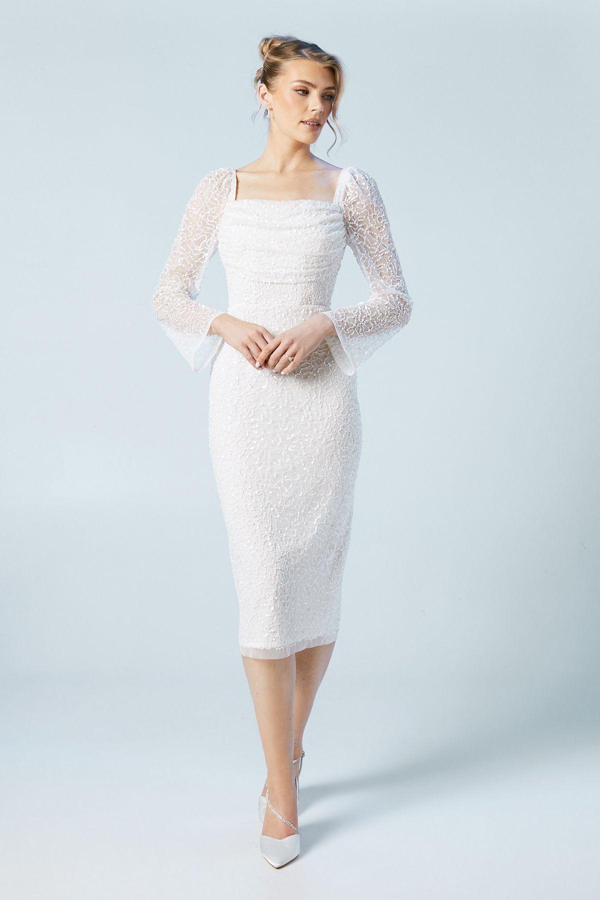 Sequin Flare Sleeve Column Wedding Midi Dress by COAST