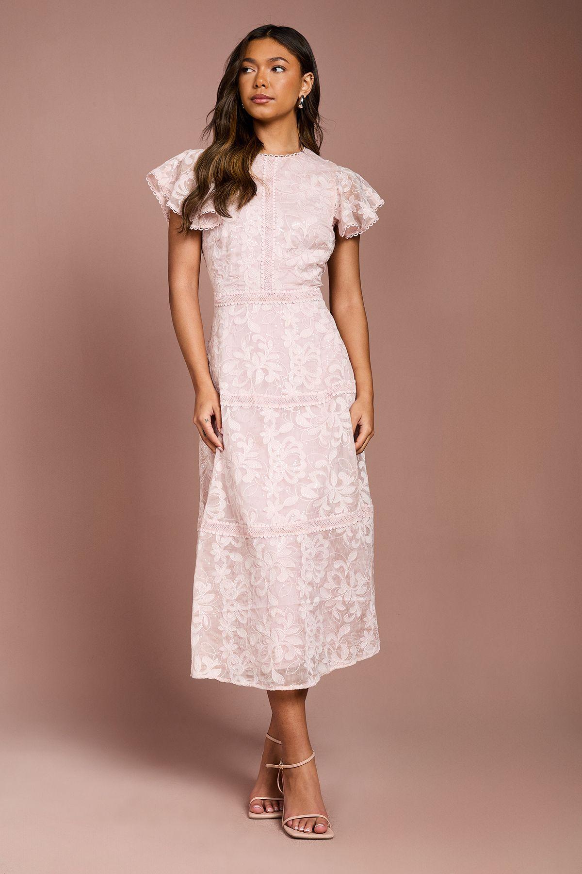 Sequin Lace Tiered Midi Dress by COAST