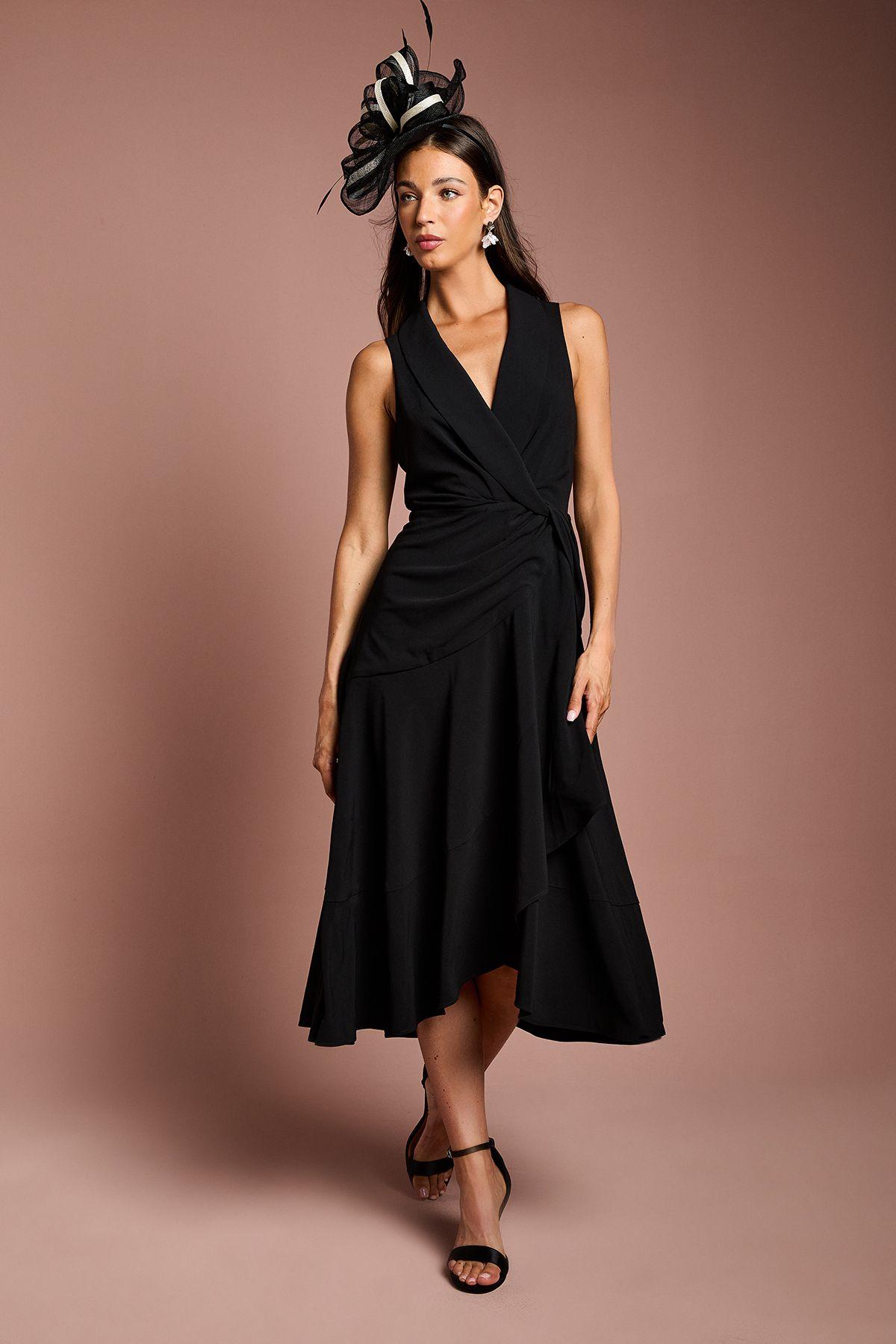 Shawl Collar Ruffle Hem Midi Dress by COAST