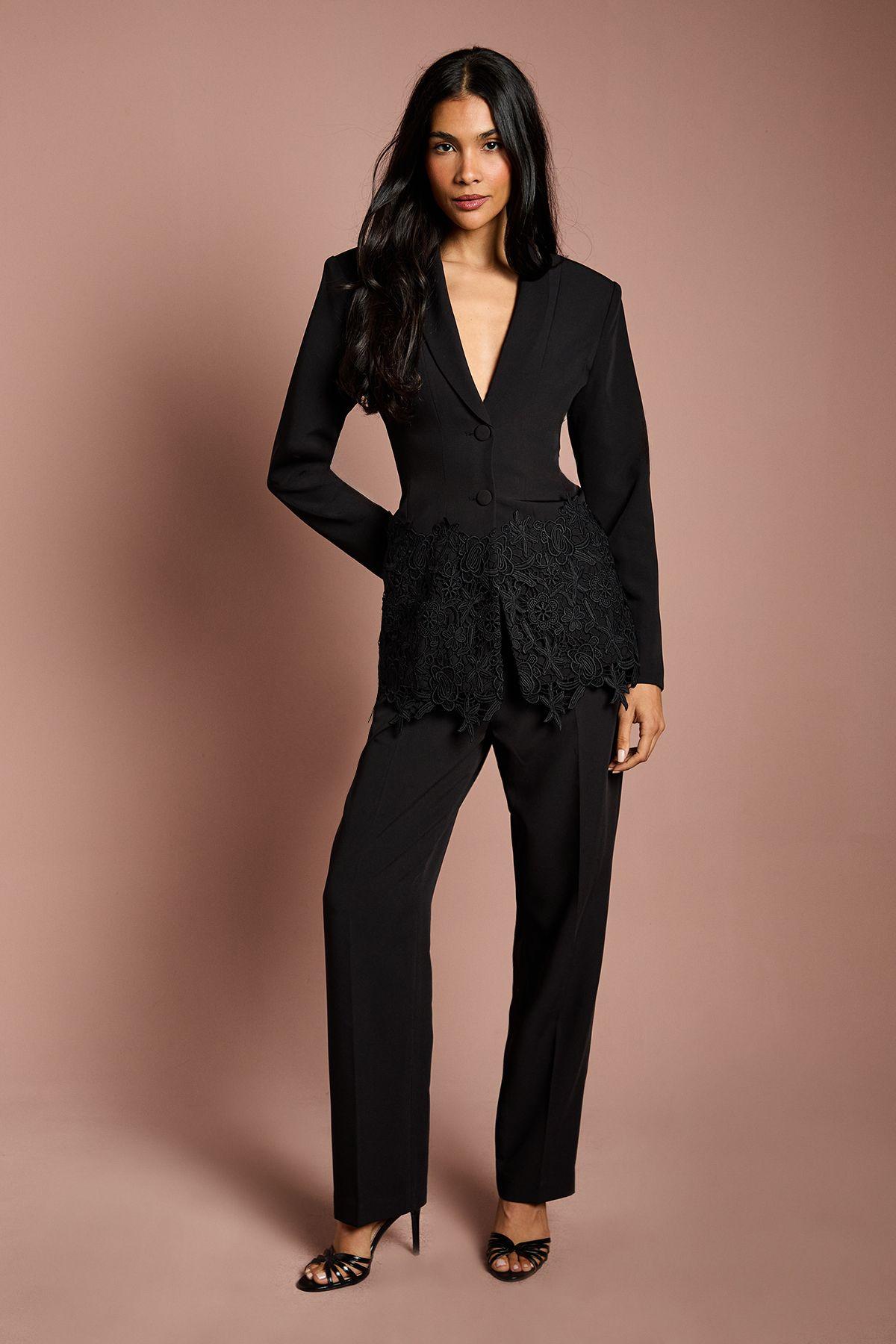 Single Breasted Lace Trim Fitted Blazer by COAST