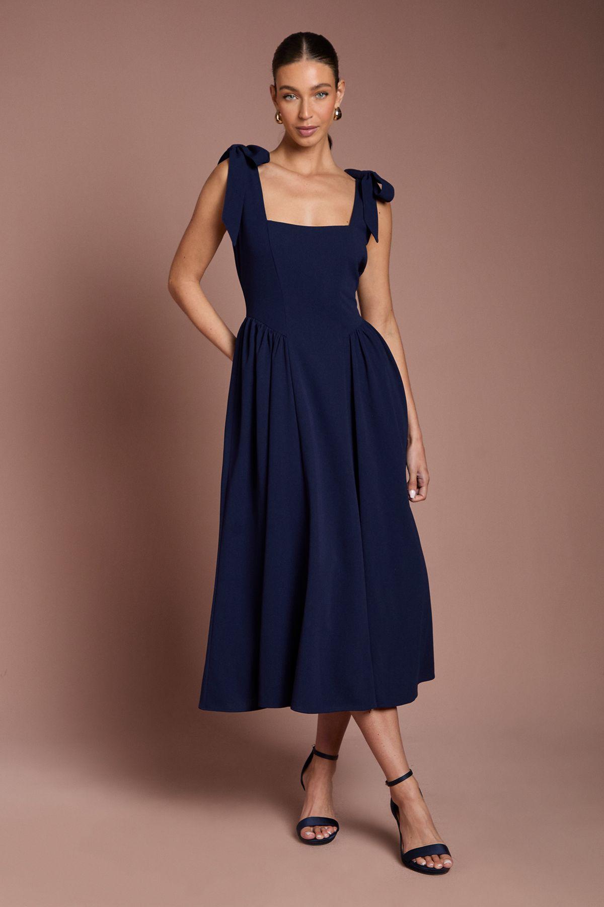 Sleeveless Crepe Midi Dress With Bow Detail Straps by COAST