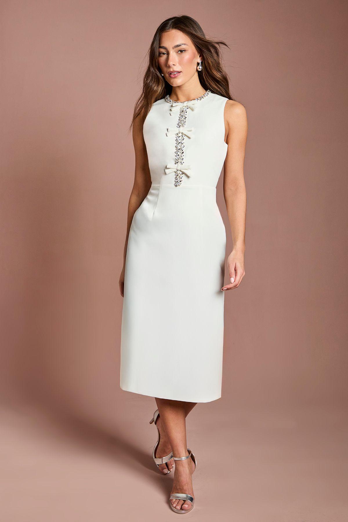 Sleeveless Crepe Midi Dress With Diamante Bow Detail by COAST