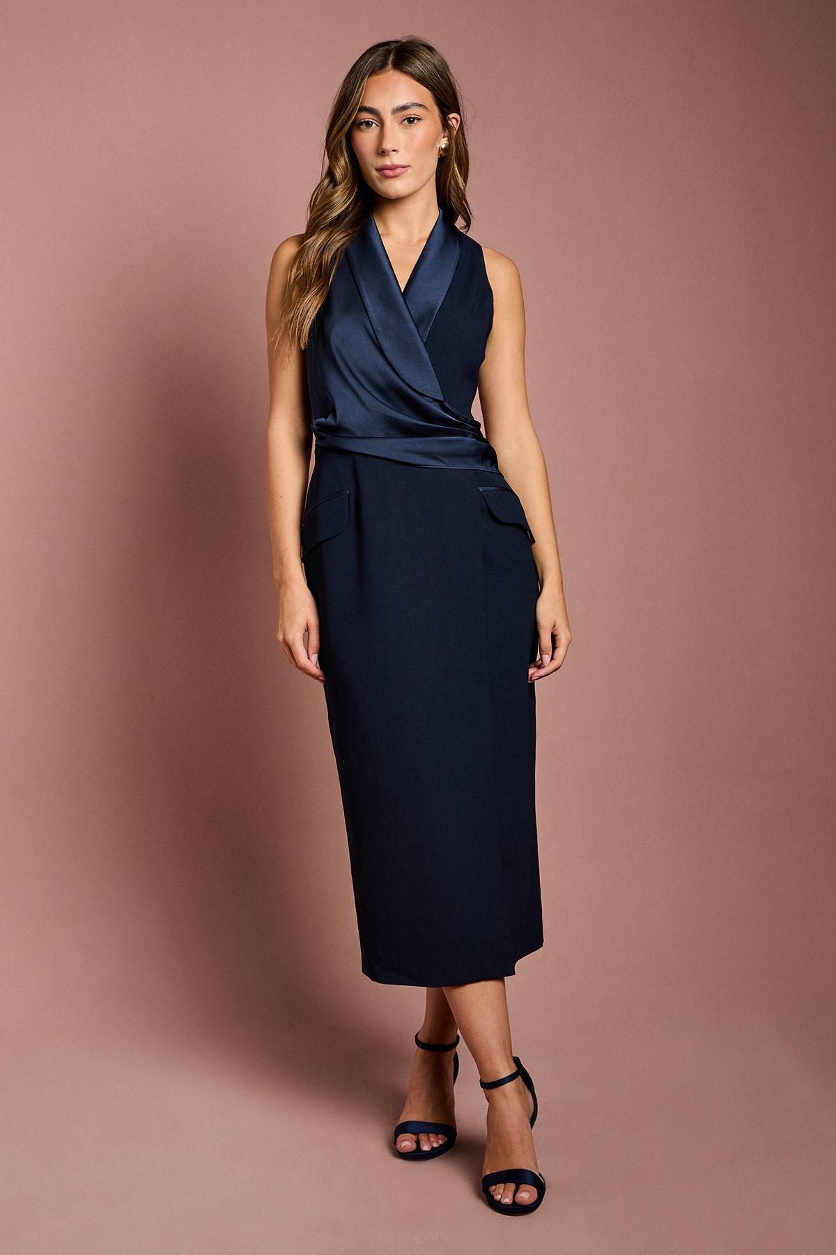 Sleeveless Crepe Satin Wrap Midi Dress by COAST