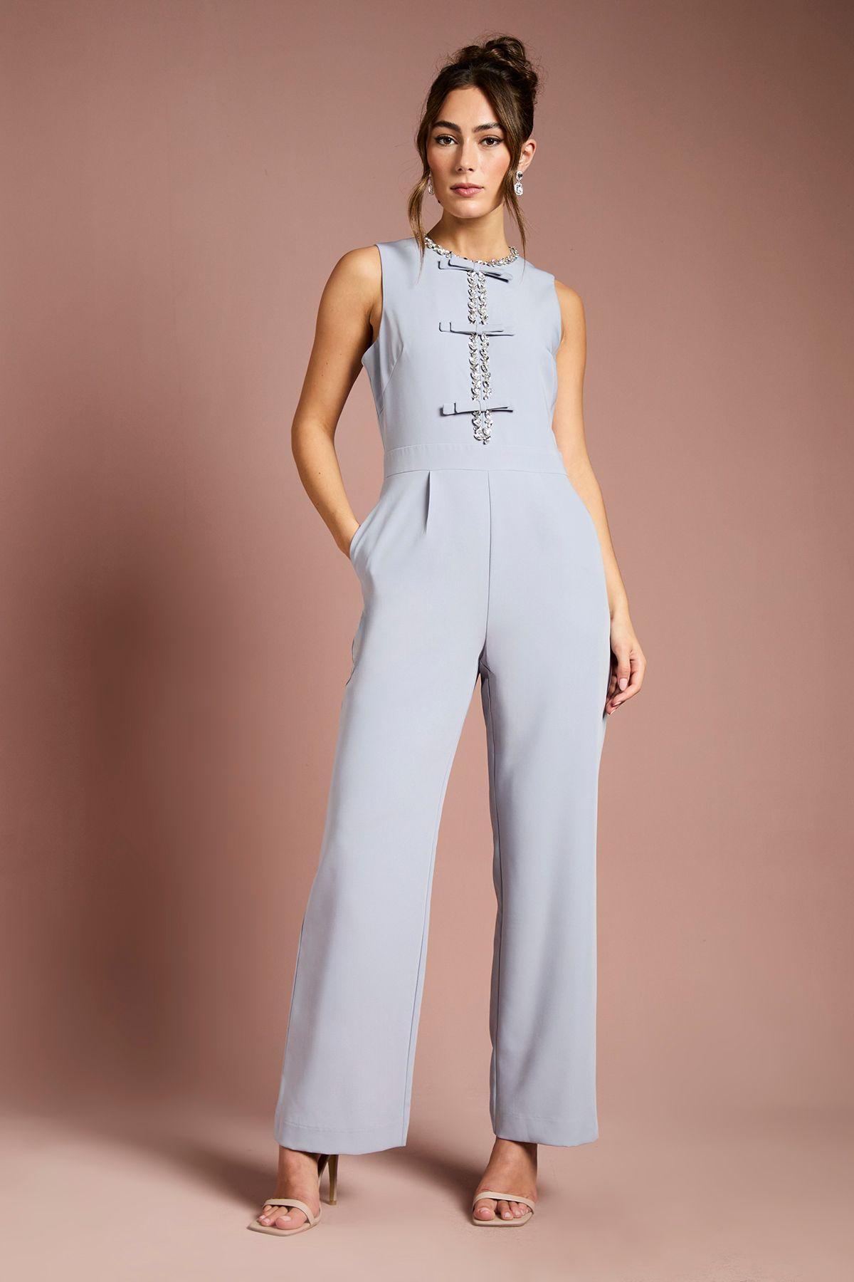 Sleeveless Diamante Bow Crepe Wide Leg Jumpsuit by COAST