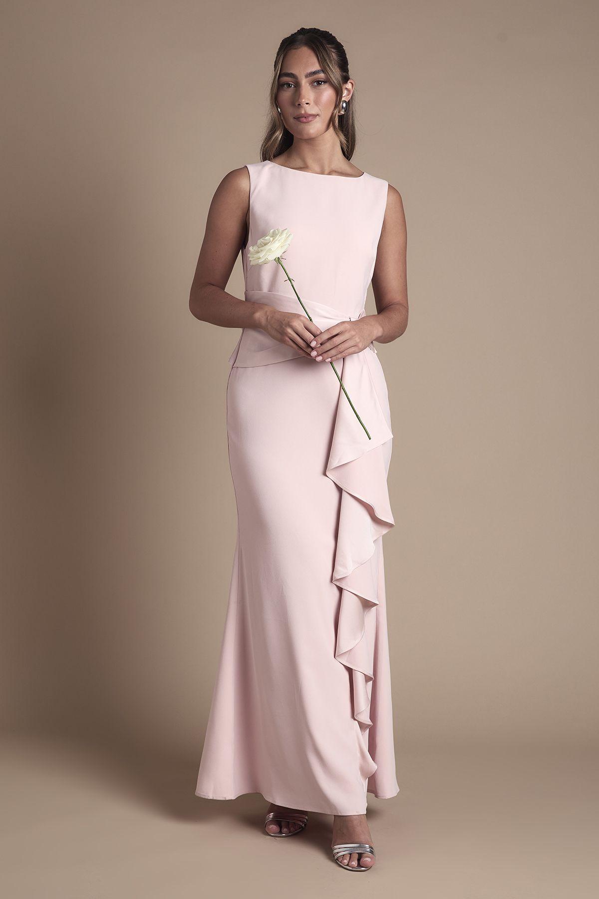 Sleeveless Round Neck Sash Waist Maxi Bridesmaid Dress by COAST