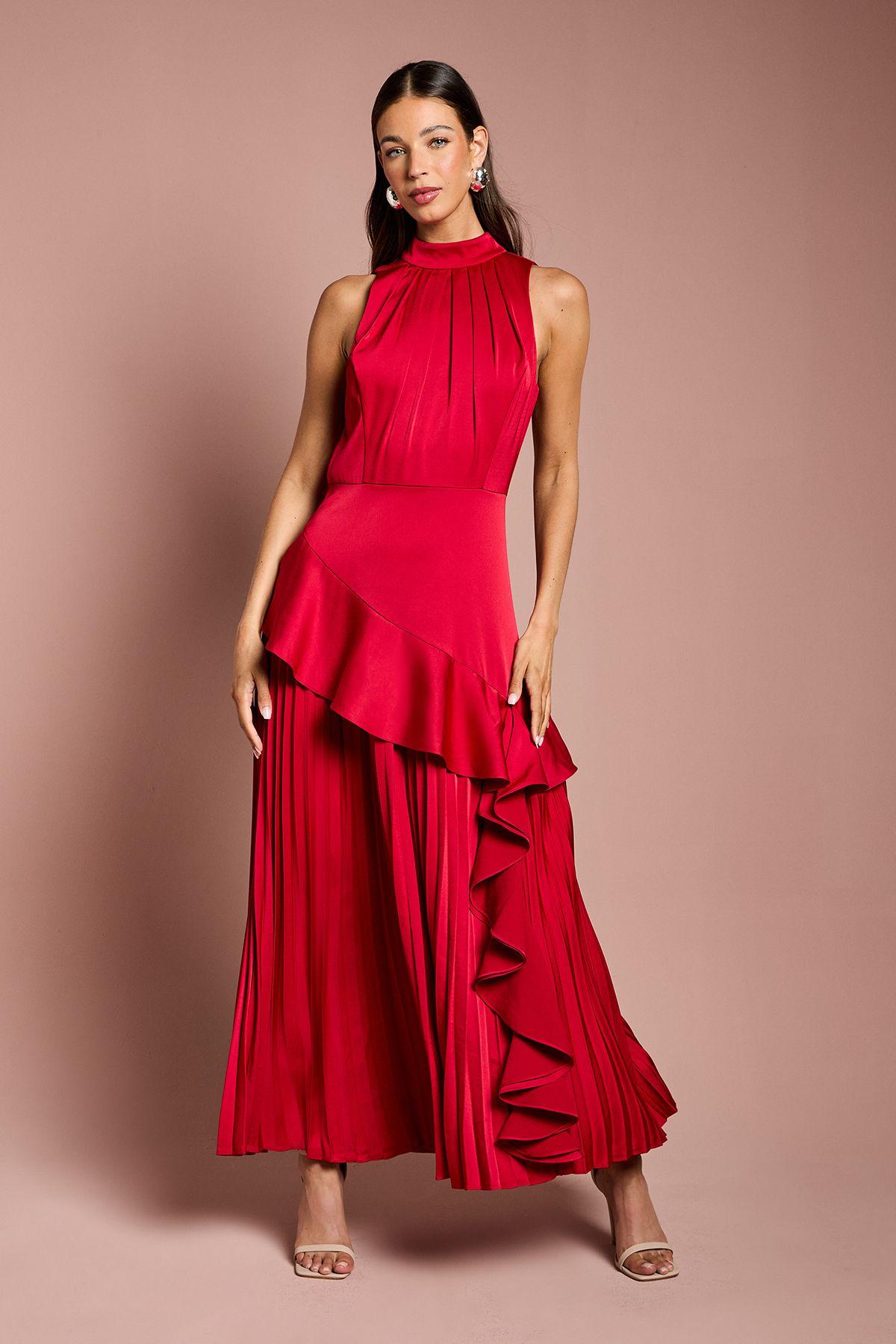 Sleeveless Ruffle Pleat Satin Back Crepe Dress by COAST