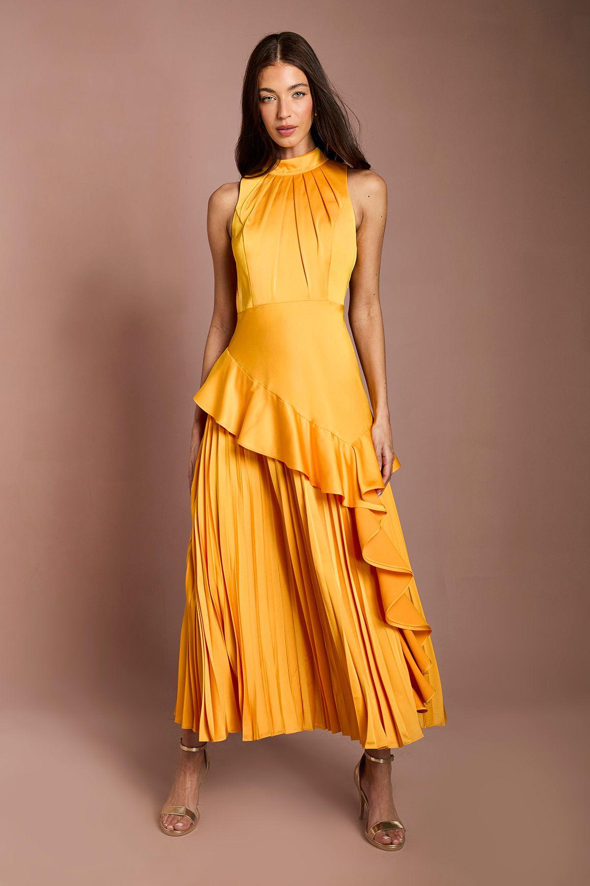 Sleeveless Ruffle Pleat Satin Back Crepe Dress by COAST