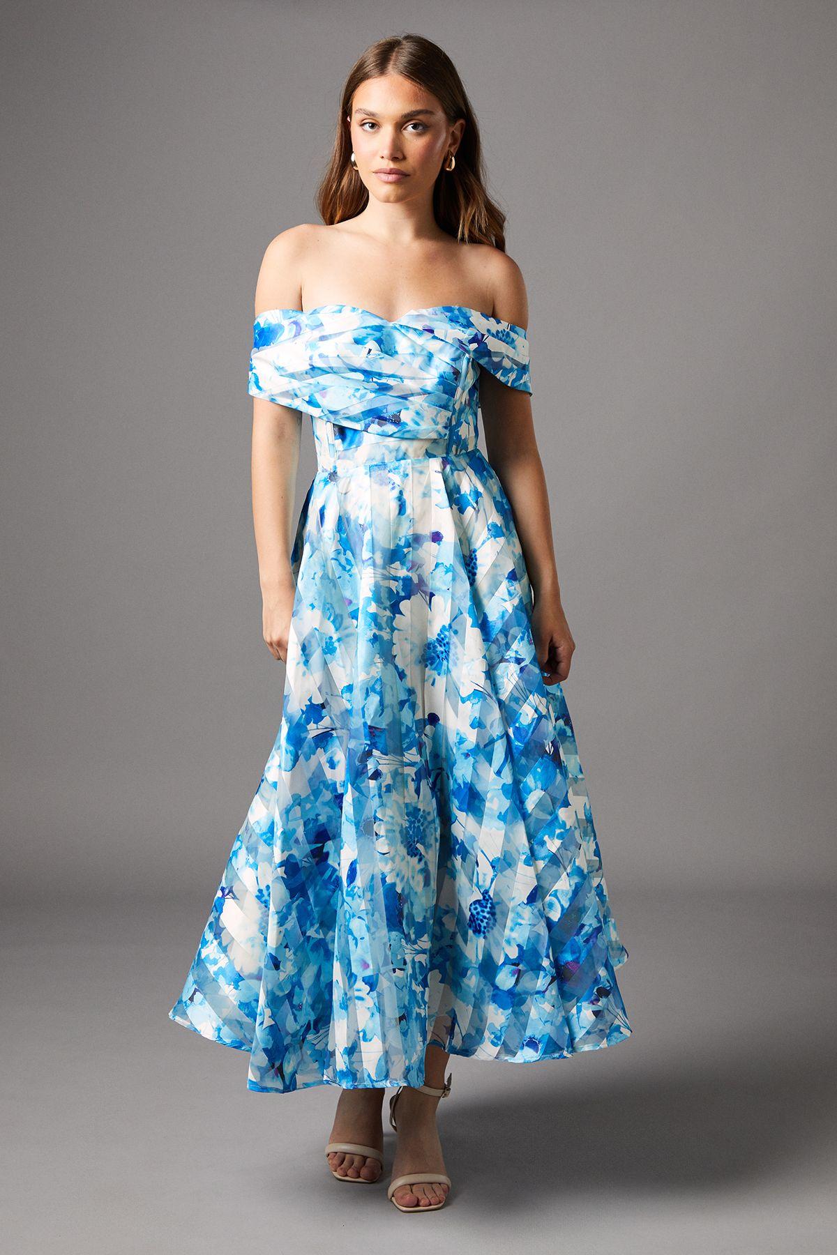 Stripe Organza Pleated Top Floral Print Midi Dress by COAST