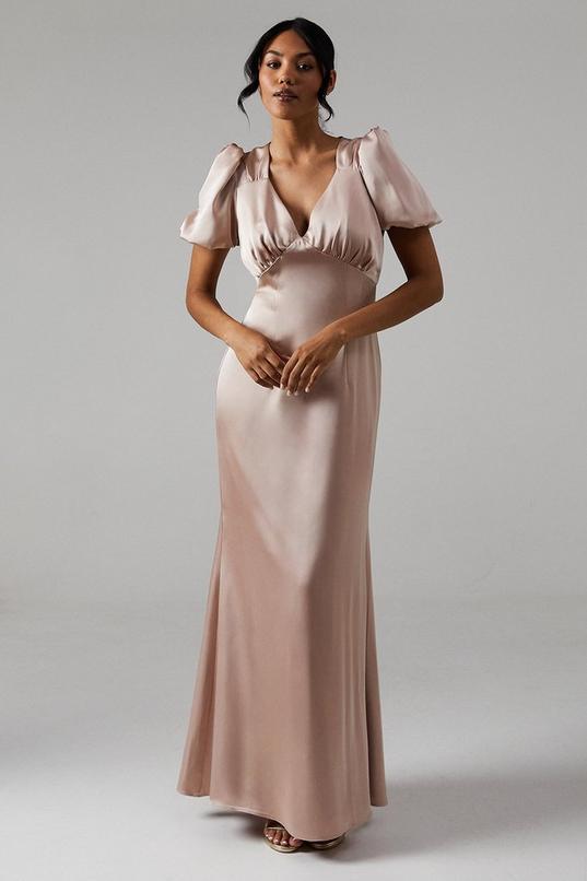 Sweetheart Neckline Puff Sleeve Satin Bridesmaid Maxi Dress by COAST