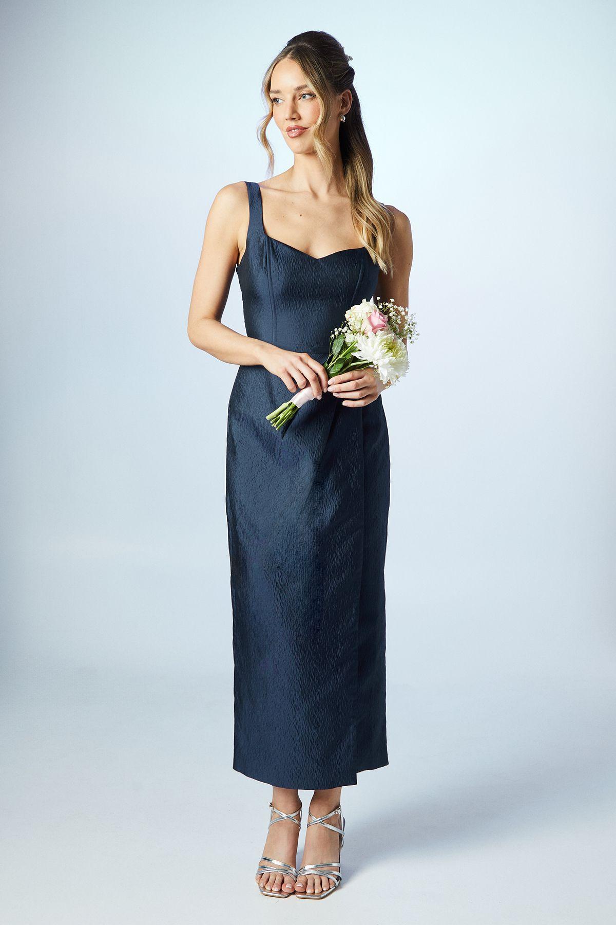 Sweetheart Wrap Over Column Textured Bridesmaid Dress by COAST
