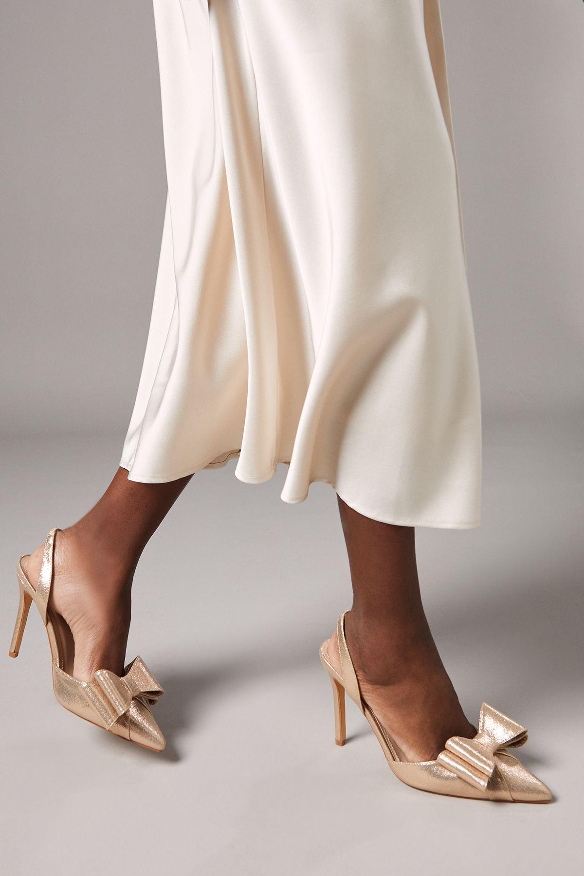 Tamara Metallic Textile Satin Bow Slingback High Stiletto Heel Court Shoes by COAST