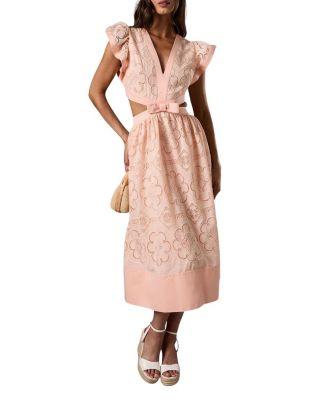 V-Neck Cut Out Lace Midi Dress by COAST