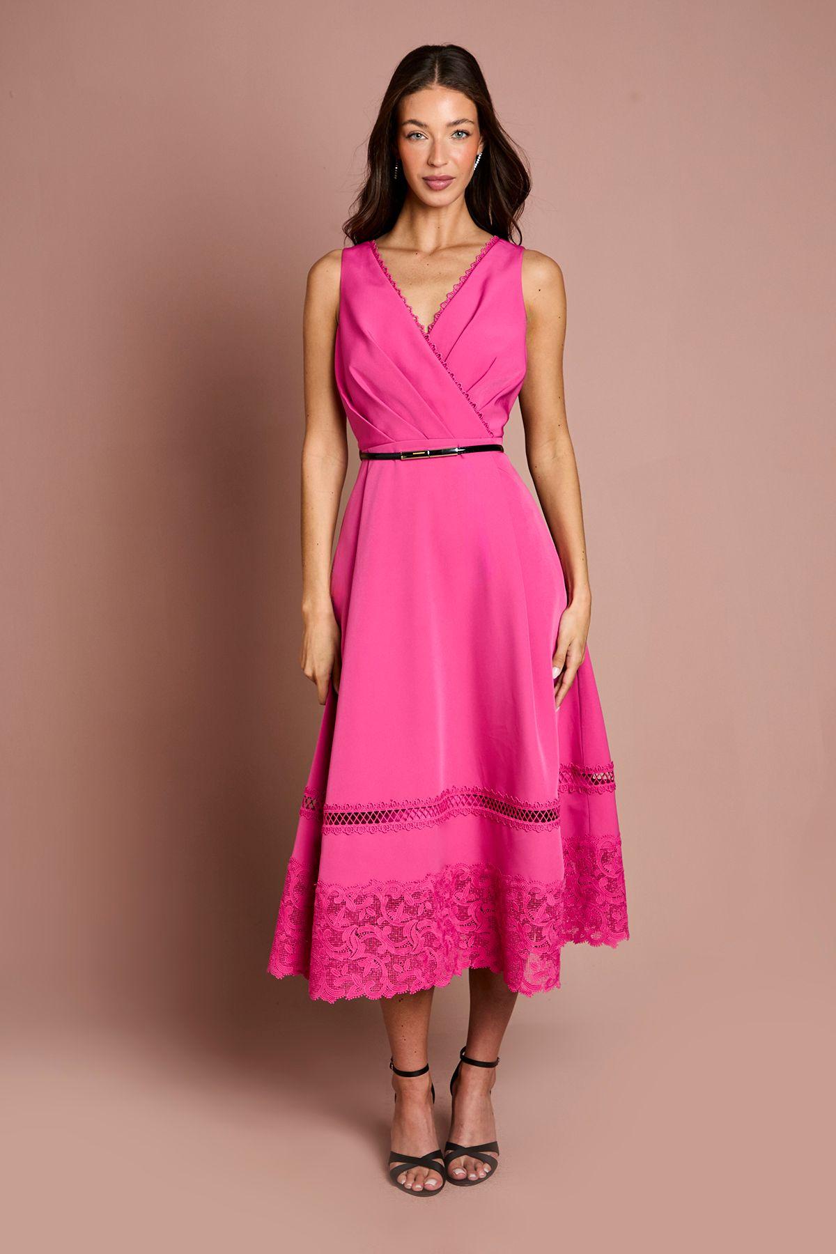 V Neck Lace Trim Midi Dress by COAST