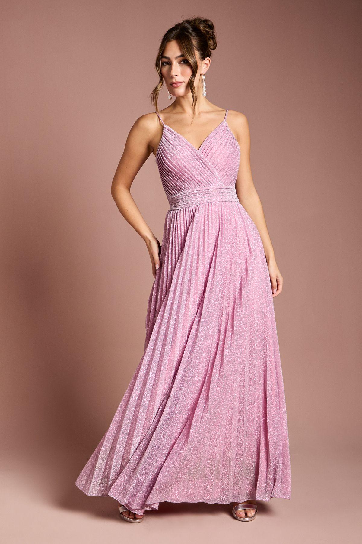 V neck Cami Shimmer Pleated Maxi Dress by COAST