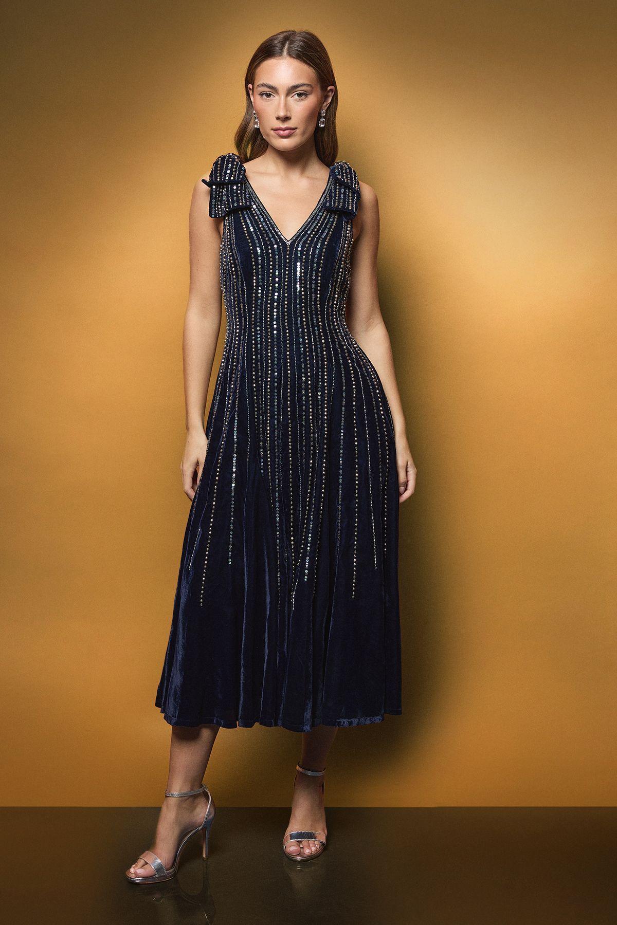 Velvet Bow Embellished Midi Dress by COAST