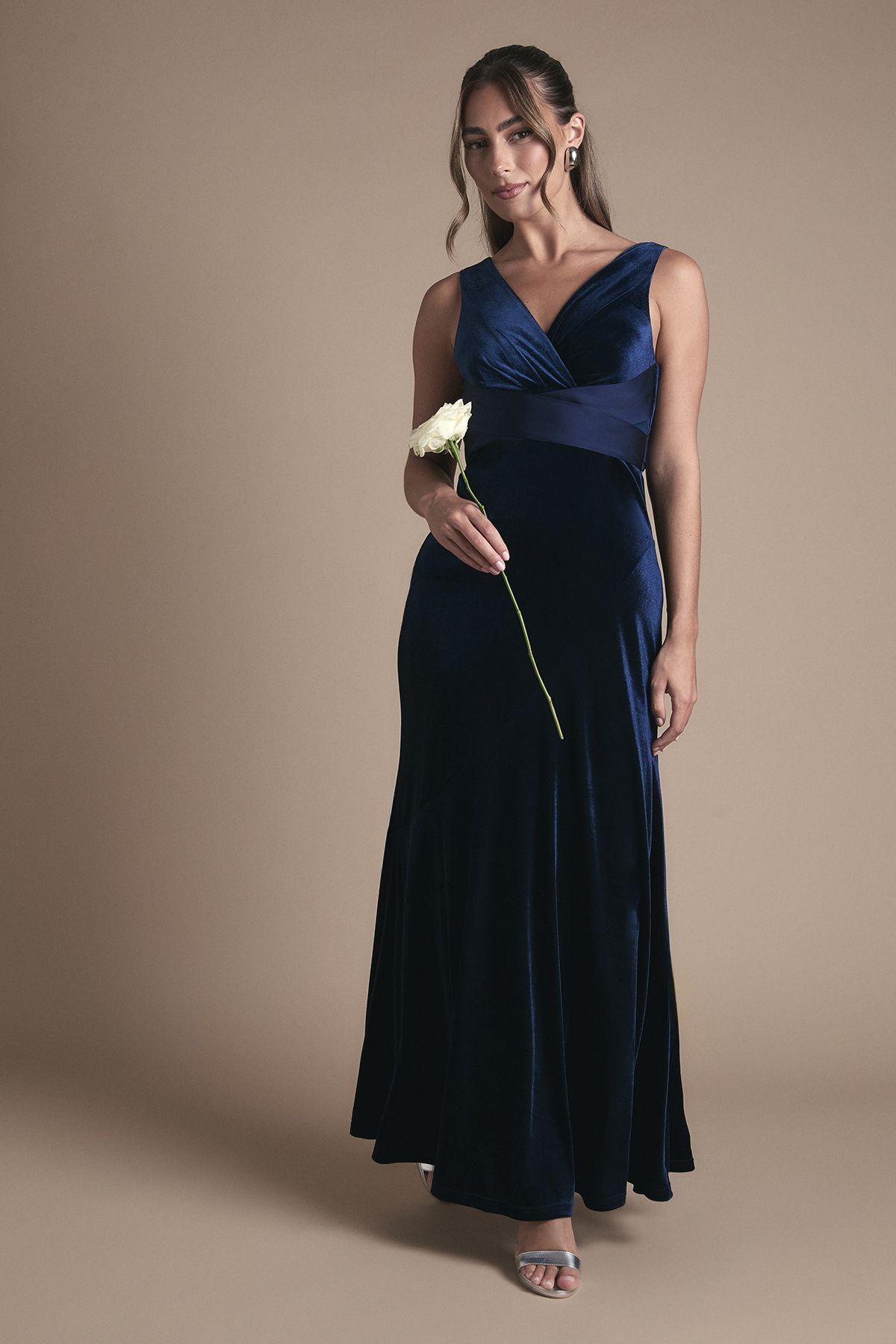 Velvet V Neck Fishtail Maxi Bridesmaid Dress by COAST