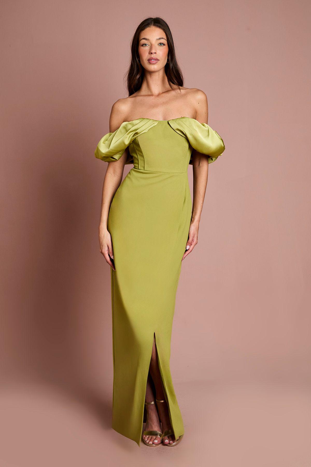 Volume Sleeve Corset Column Maxi Dress by COAST