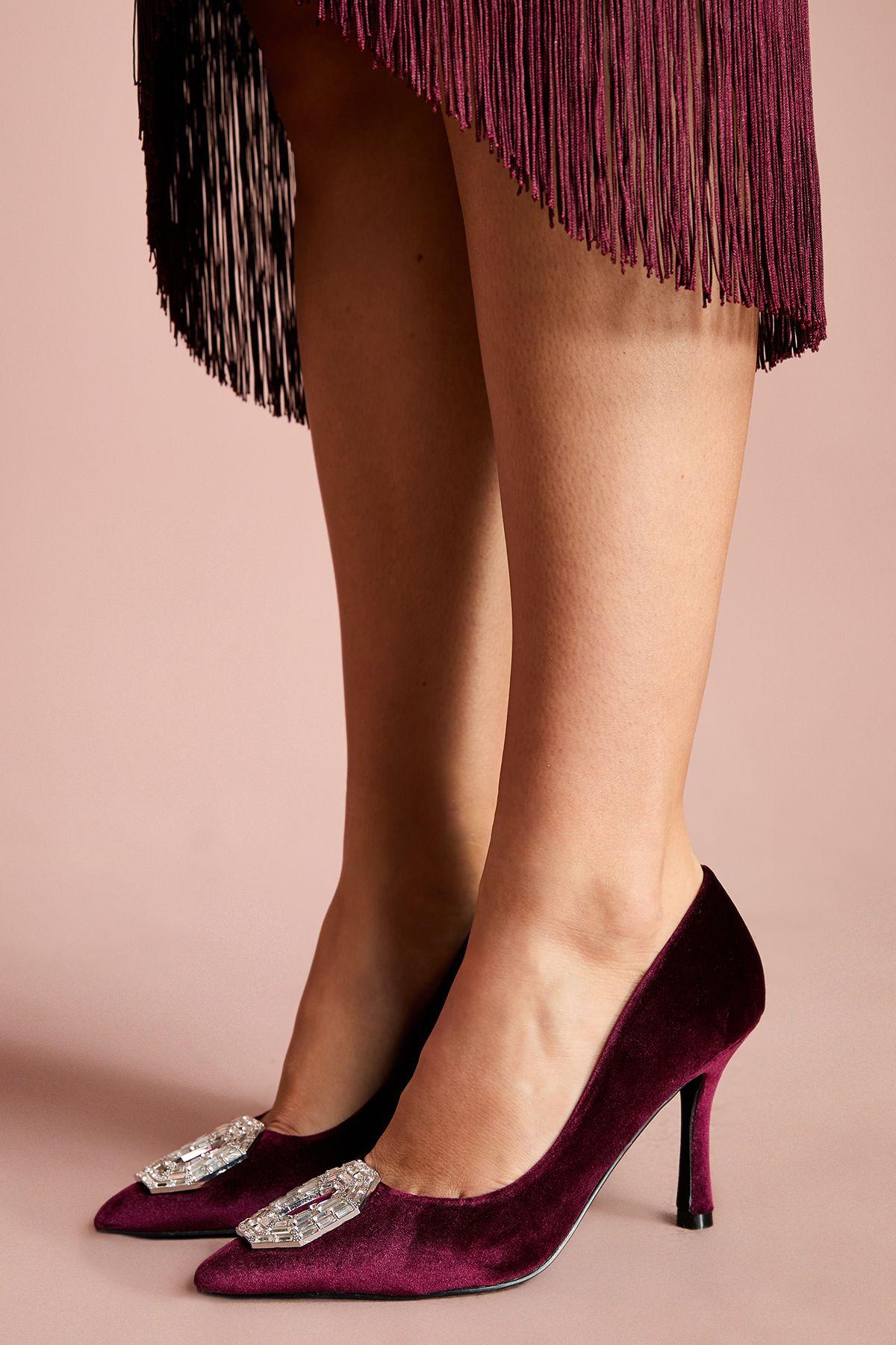 Wide Fit Livvy Velvet Brooch Detail High Heel Stiletto Court Shoes by COAST Wide Fit Livvy Velvet Brooch Detail High Heel Stiletto Court Shoes by COAST