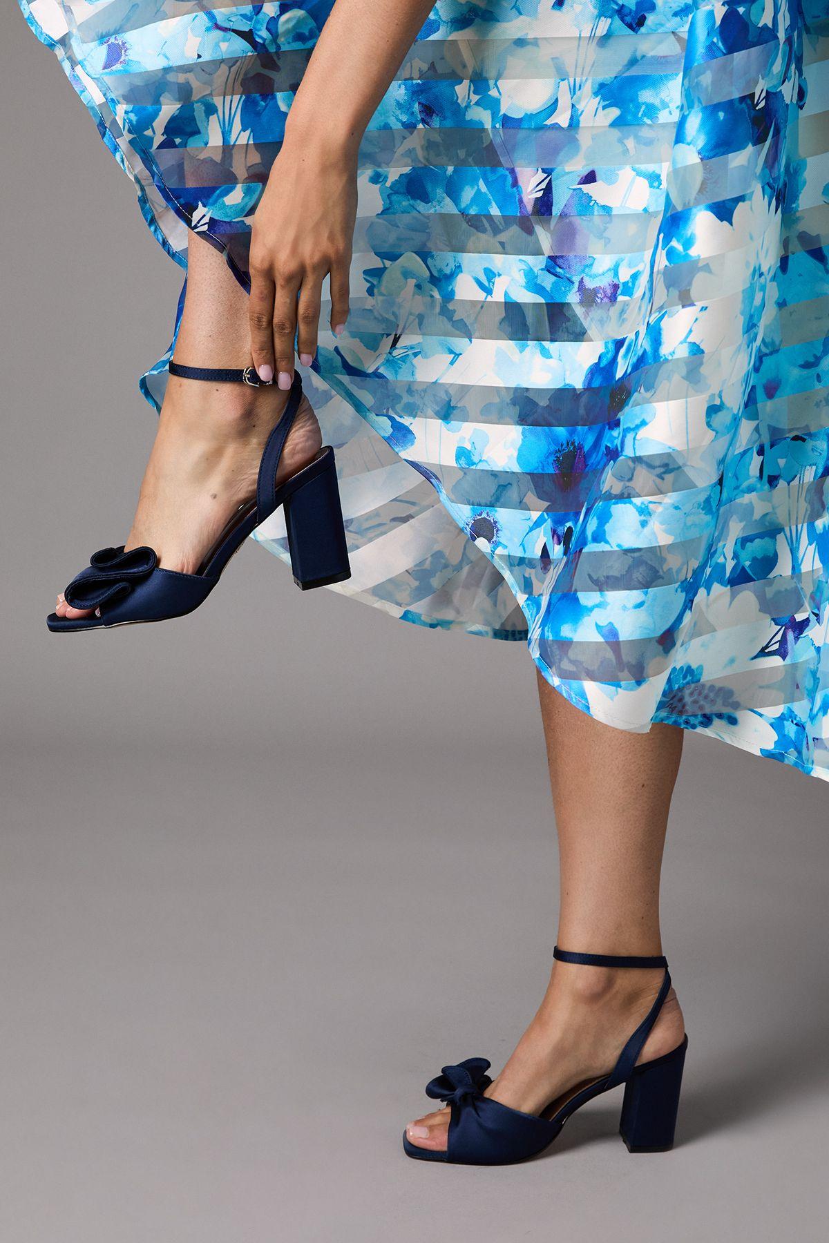 Wide Fit Tina Satin Soft Ruffle High Block Heel Sandals by COAST