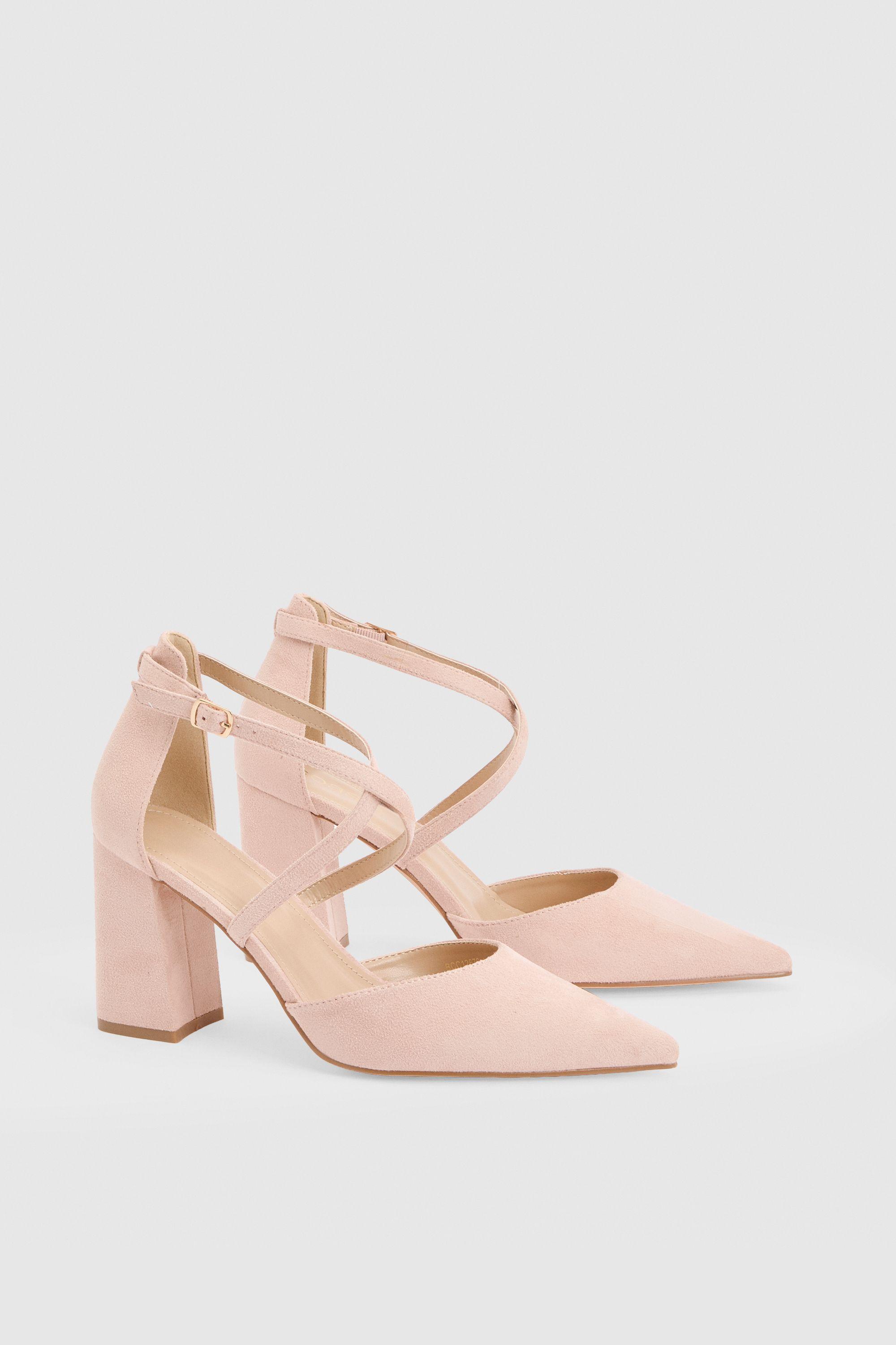 Wide Fit Treat Faux Suede Cross Strap Pointed Block Heel Court Shoes by COAST
