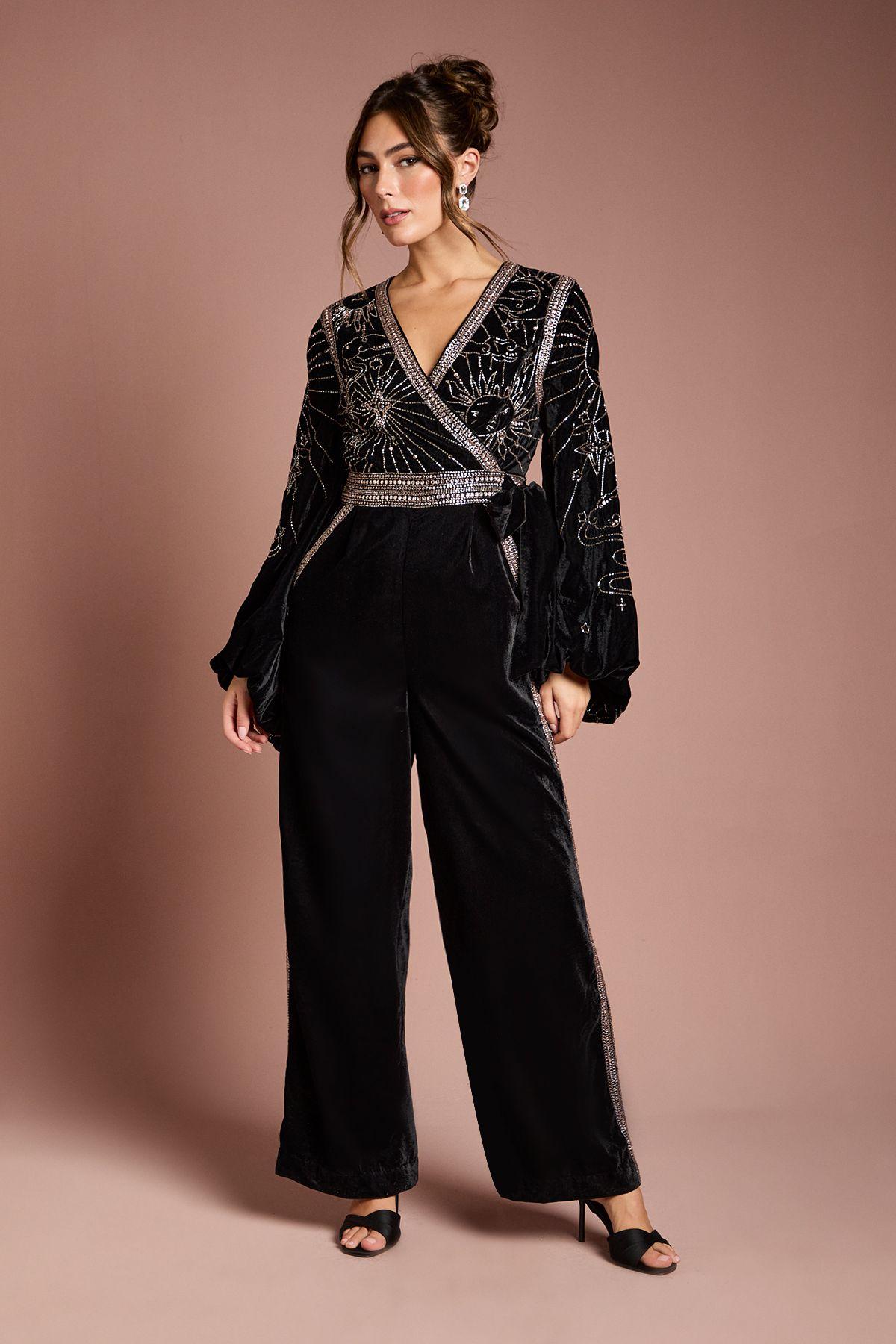 Wrap Top Celestial Velvet Jumpsuit by COAST