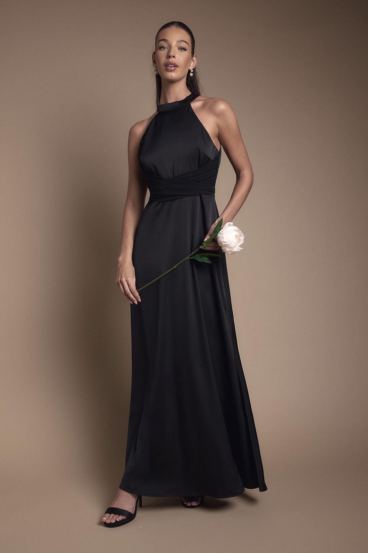 Wrap Waist Detail Satin Halter Neck Bridesmaid Dress by COAST