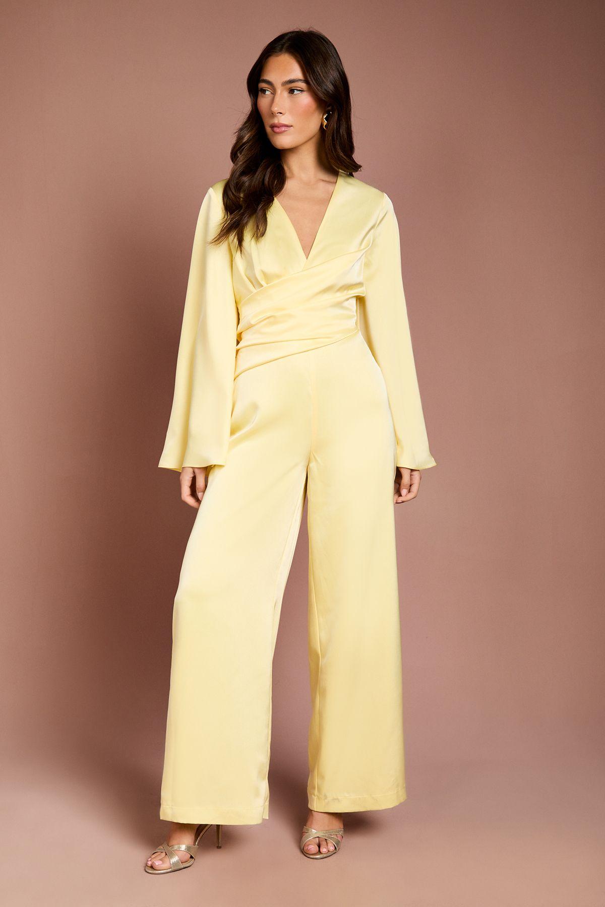 Wrap Waist Satin Jumpsuit With Flare Sleeve by COAST