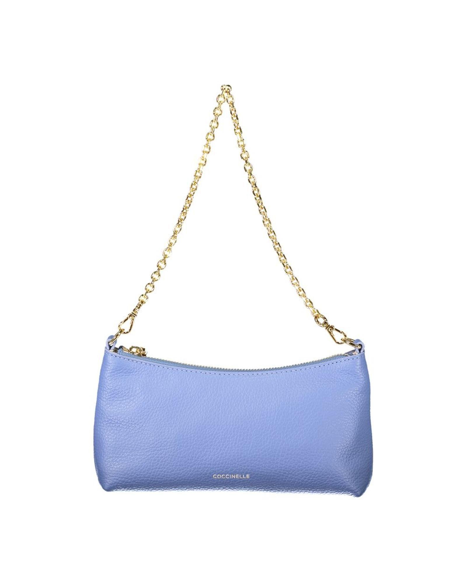 Pebbled Leather Chain Clutch Wo - Gnawed Blue Clutch Bags by COCCINELLE