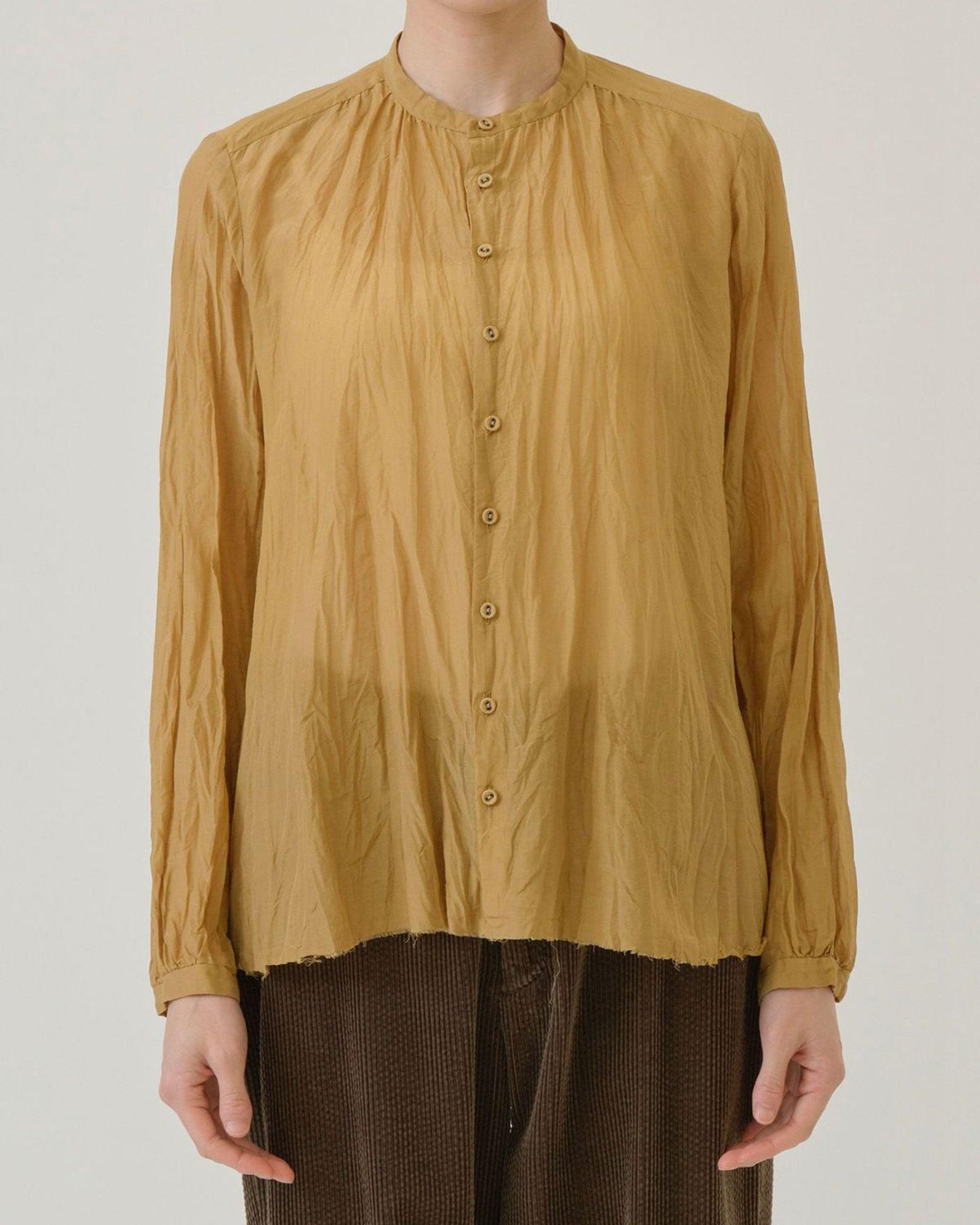 PAS DE CALAIS Botanical Dye Cotton Silk Lawn Stand Collar Blouse by COCKTAIL