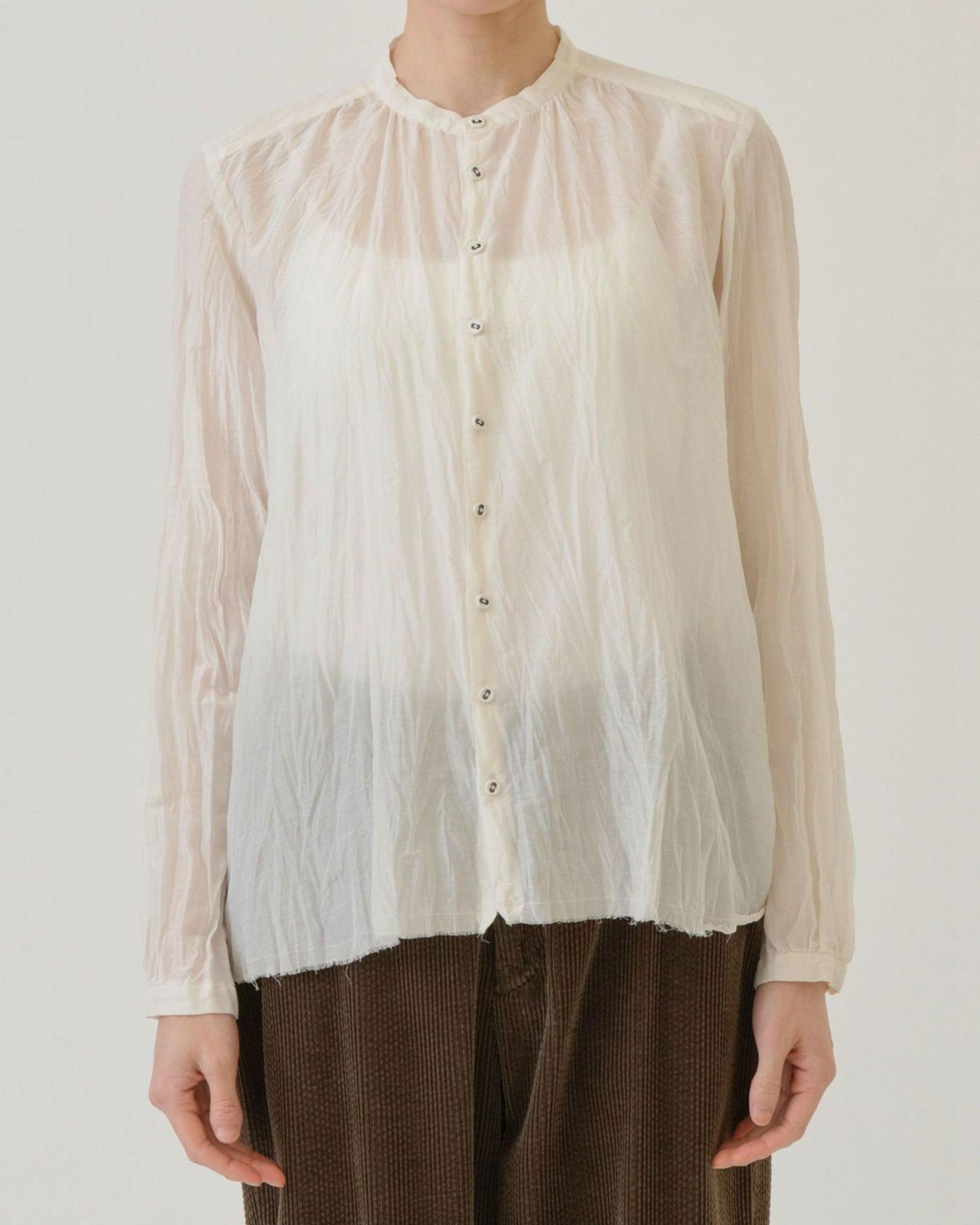 PAS DE CALAIS Botanical Dye Cotton Silk Lawn Stand Collar Blouse by COCKTAIL
